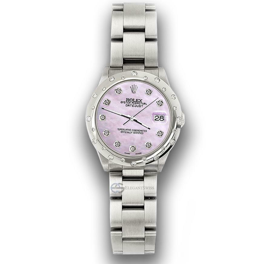 Rolex Datejust Midsize 31mm Domed 24 Diamonds Bezel/Pink Pearl Dial Watch 78240