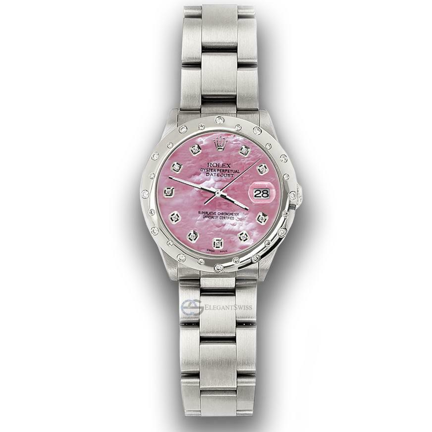 Rolex Datejust Midsize 31mm Domed 24 Diamonds Bezel/Pink MOP Dial Watch 78240