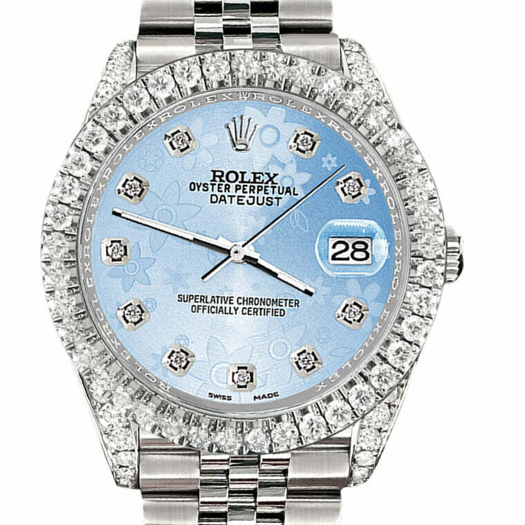 Rolex Datejust 41 4.4CT Diamond Bezel/Lugs/Blue Flower