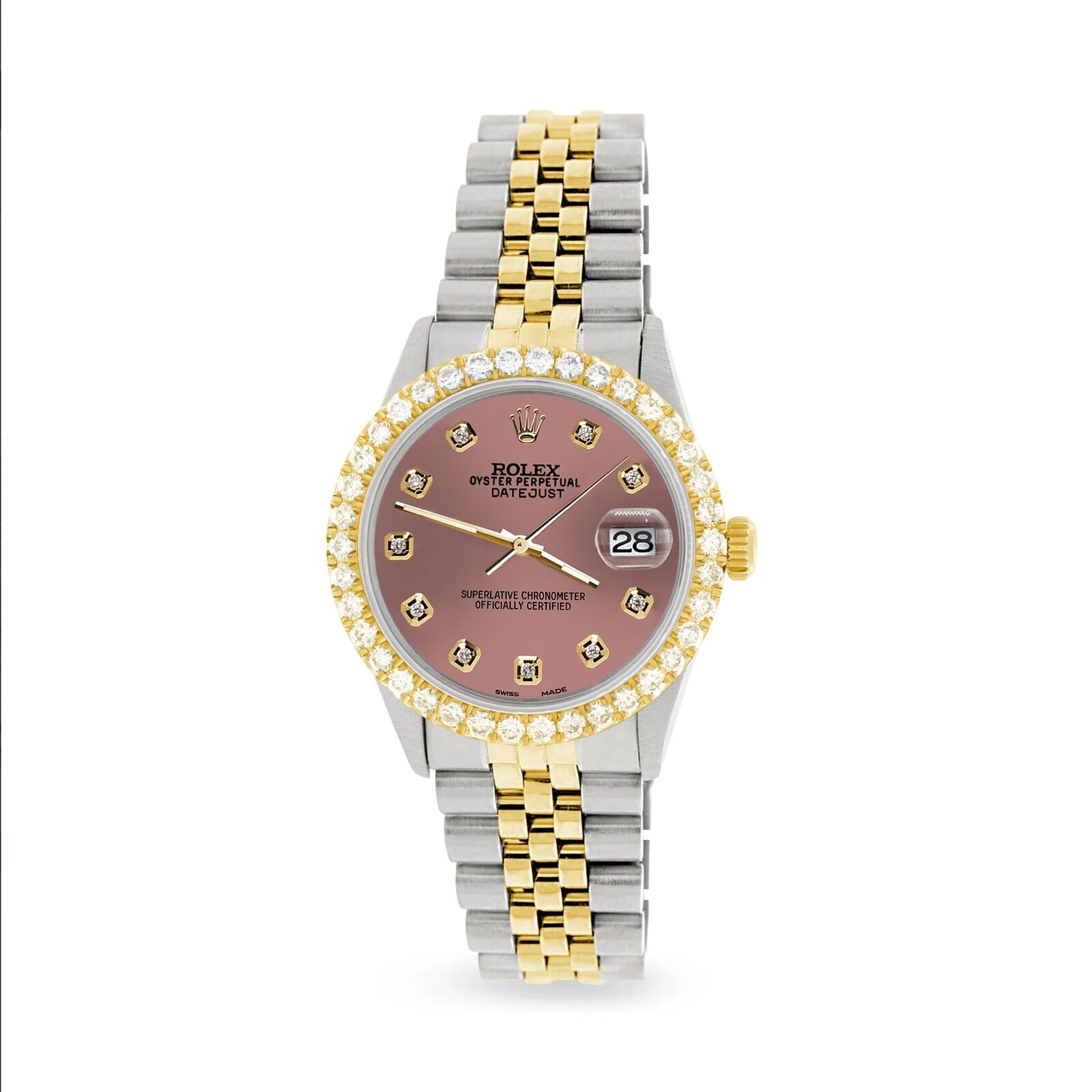 Rolex Datejust 2-Tone Watch 3.05ct Diamond Bezel/Salmon Diamond Dial
