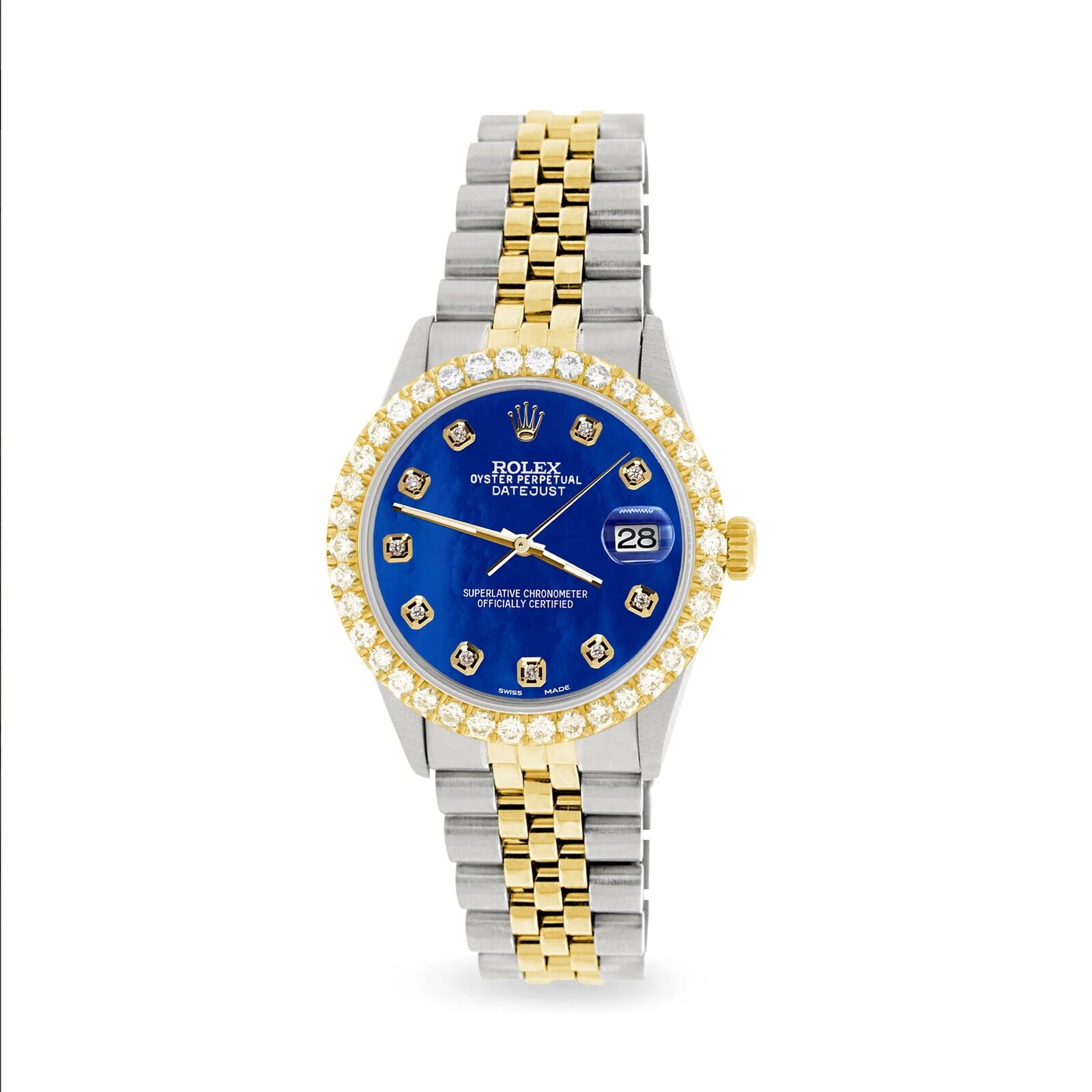 Rolex Datejust 2-Tone 3.05ct Diamond Bezel/Royal Blue MOP Diamond Dial
