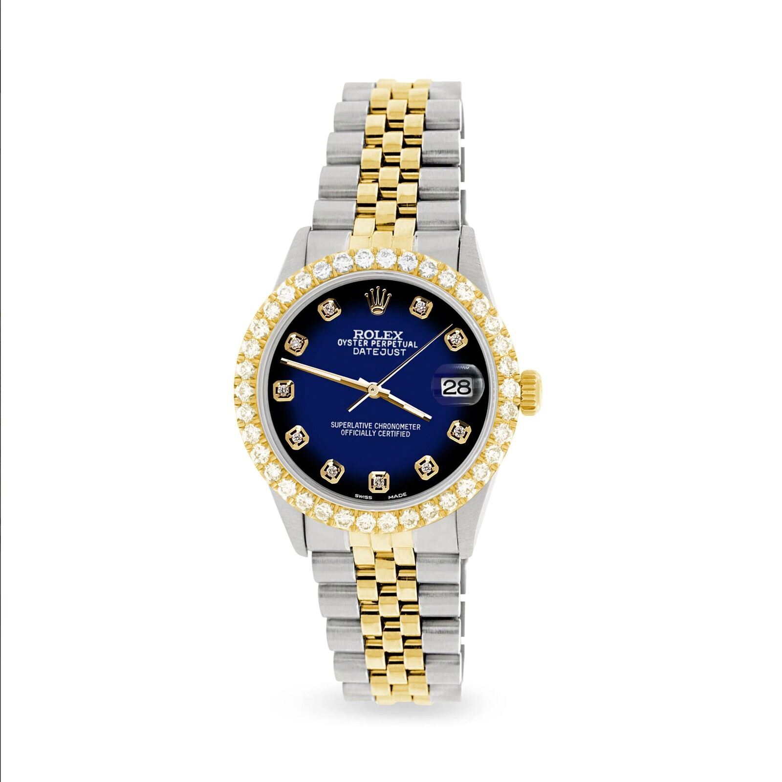 Rolex Datejust 36mm 2-Tone Watch 3.05ct Diamond Bezel/Blue Vignette Diamond Dial