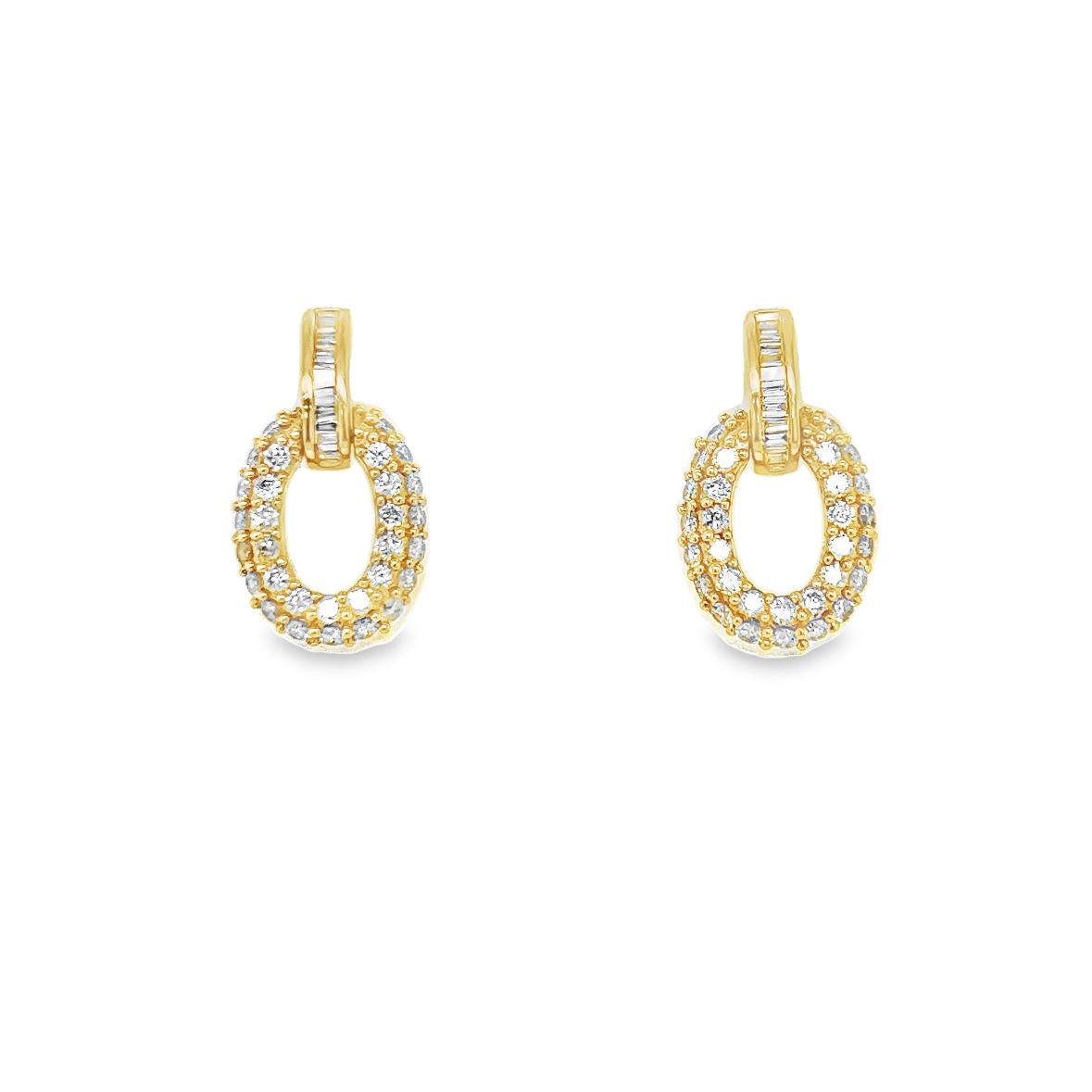 14K Yellow Gold 1.20ctw Diamond Door Hoop Drop Earrings