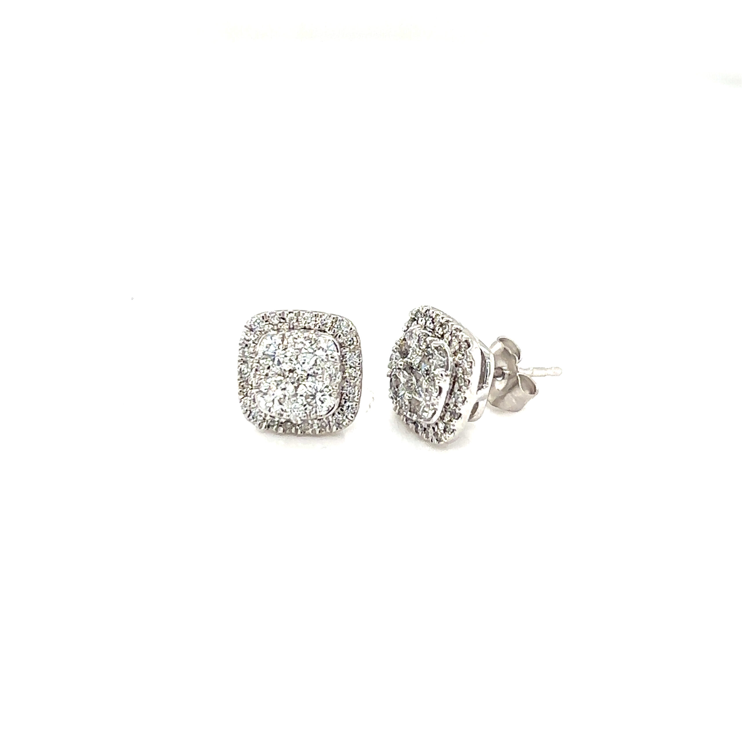 14K White Gold 1.00ctw Diamond Cluster Stud Earrings