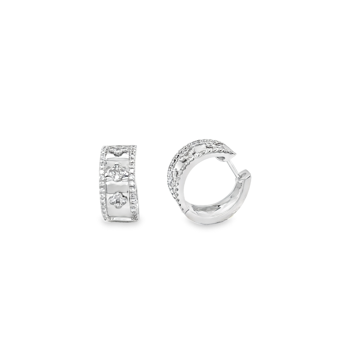 14K White Gold Lucky Clover 0.50ctw Diamond Hoop Earrings