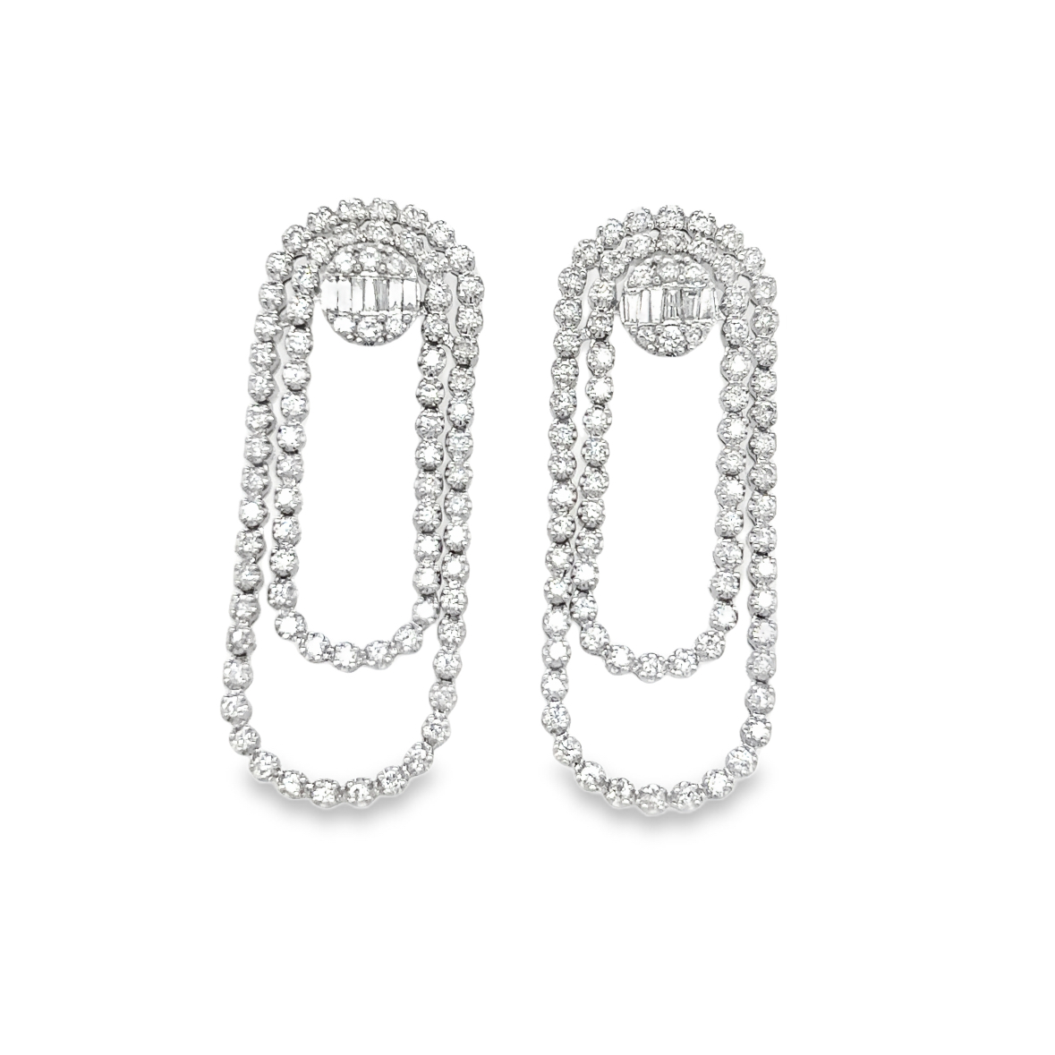 14K White Gold Paper Clip 3.75ctw Diamond Hoop Earrings 