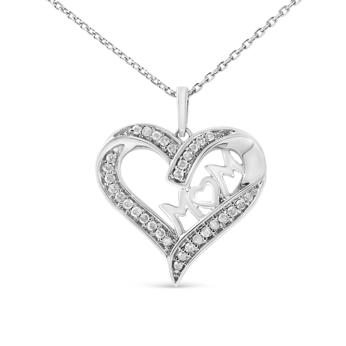 Sterling Silver Diamond 'Mom' Heart Pendant