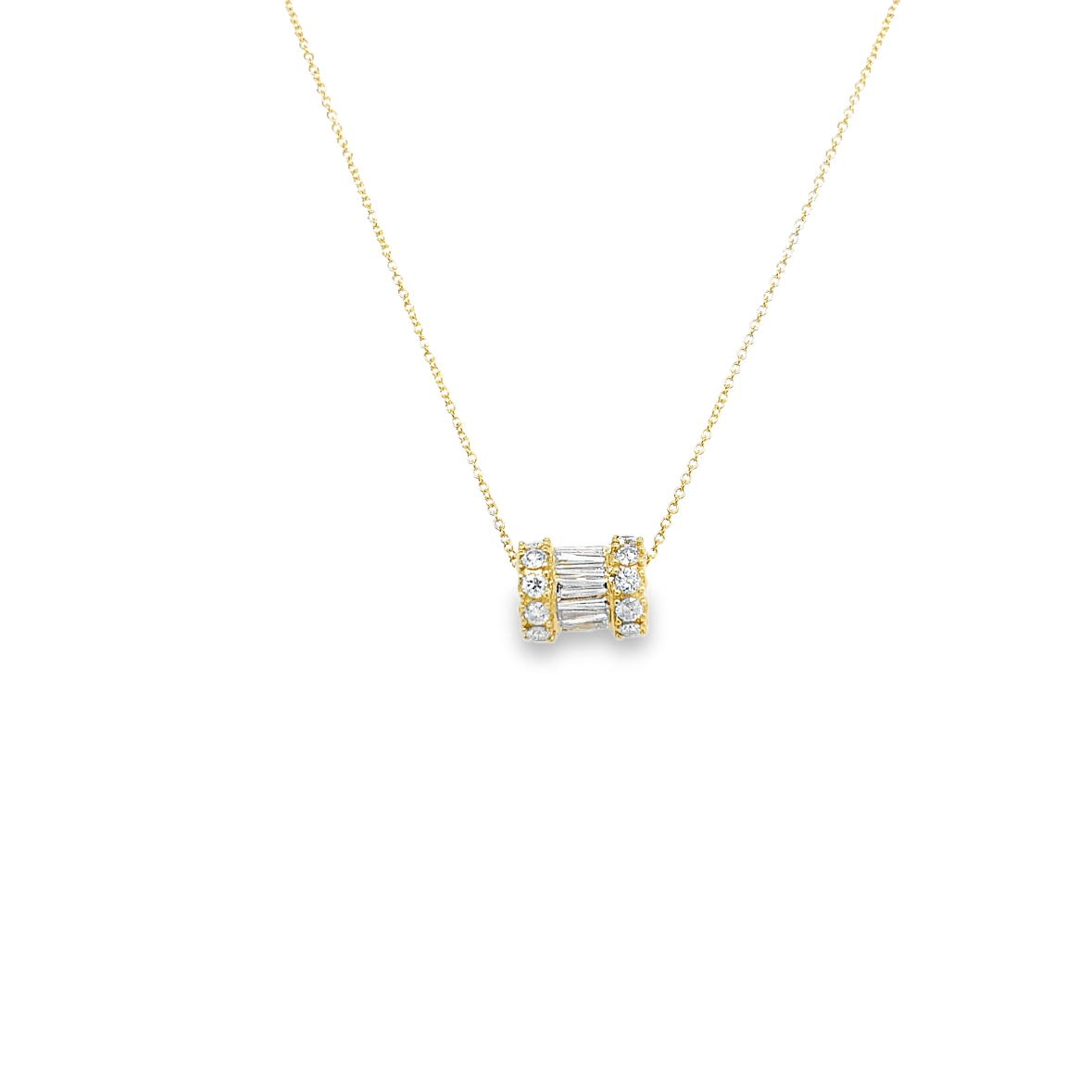 14K Yellow Gold 0.10ctw Diamond Barrel Rolly Necklace