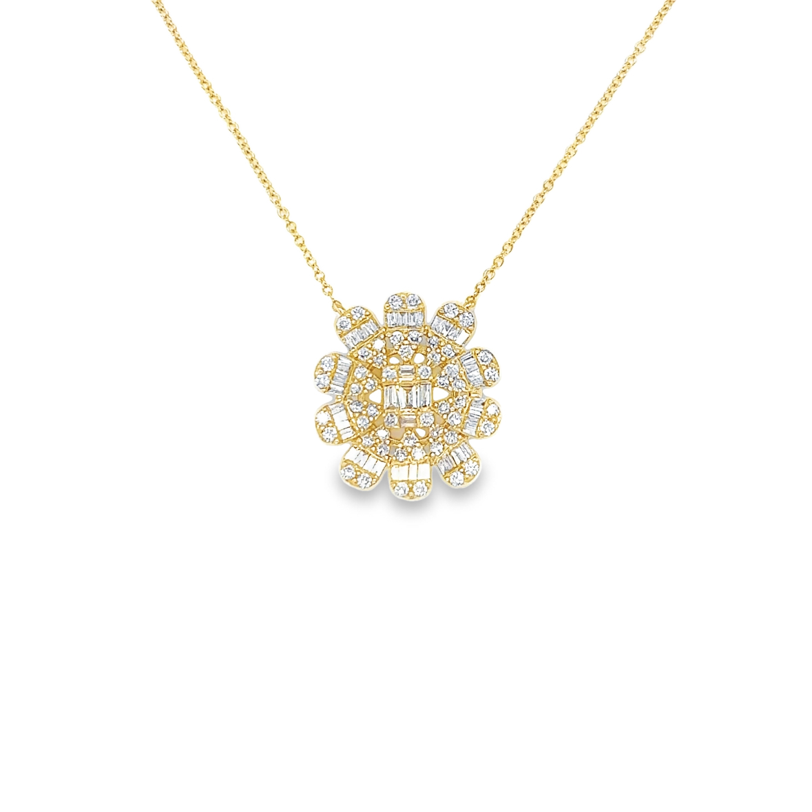 14K Yellow Gold Diamond 0.75 ctw Flower Pendant Necklace