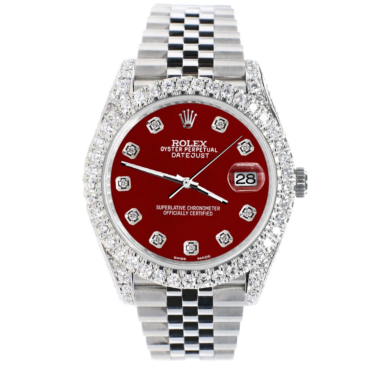 Rolex Datejust 41 5.9CT Diamond Bezel/Lugs/Sides/Imperial Red Dial 126300 Watch Box Papers