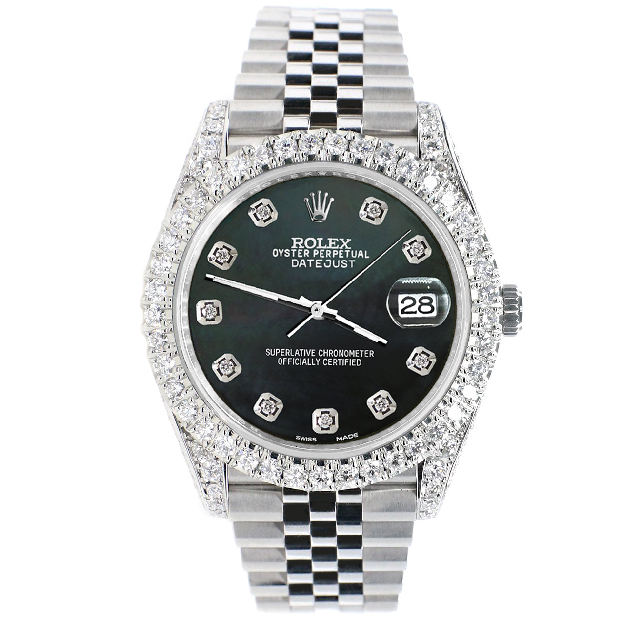 Rolex Datejust 41 5.9CT Diamond Bezel/Lugs/Sides/Black MOP Dial 126300 Watch Box Papers