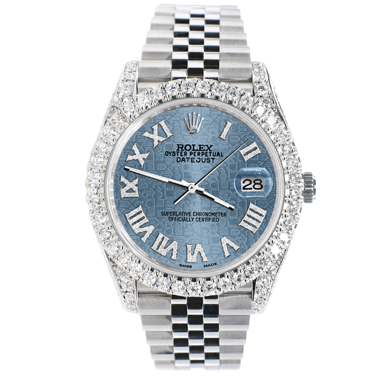 Rolex Datejust 41 5.9CT Diamond Bezel/Lugs/Sides/Ice Blue Jubilee Roman Dial 126300 Watch Box Papers