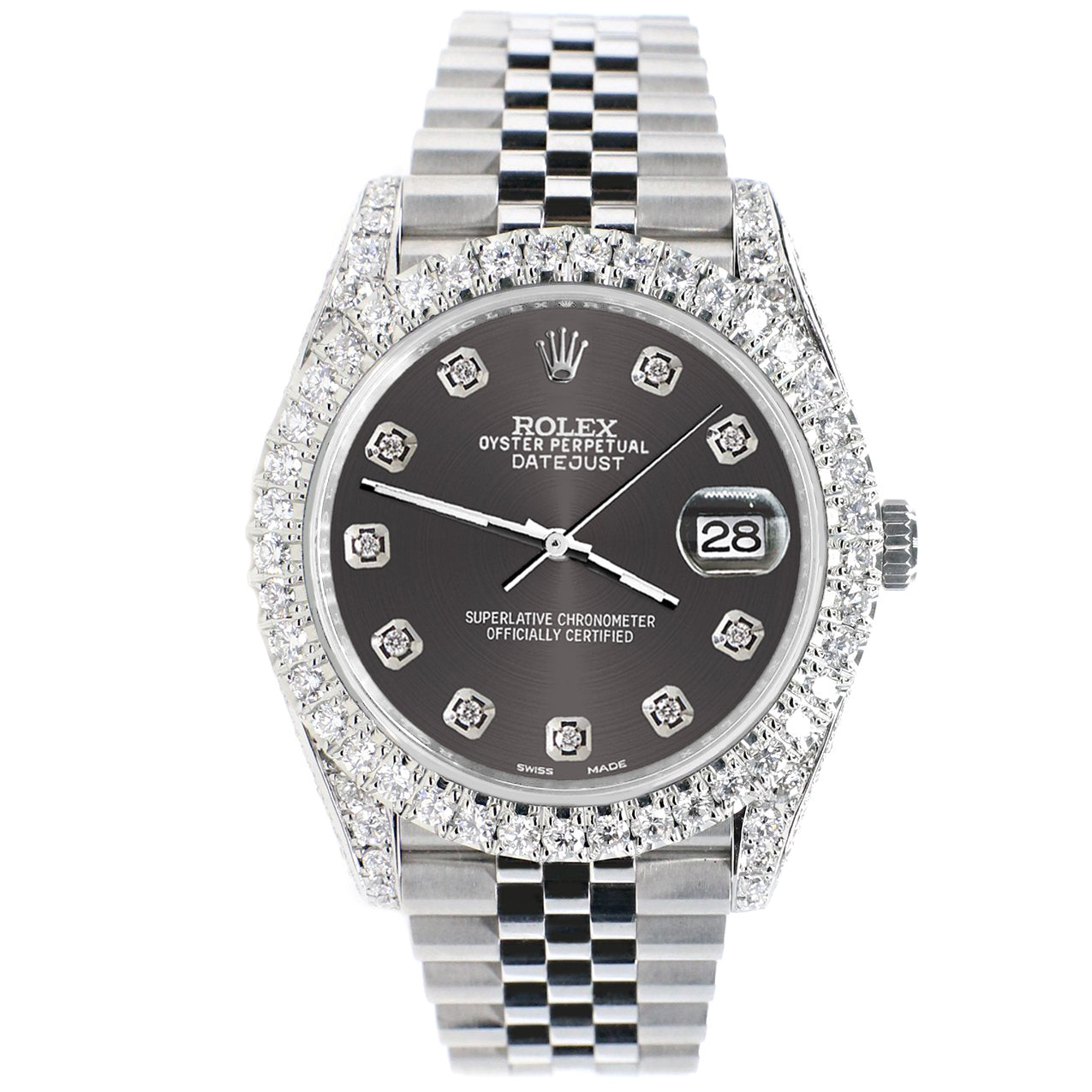 Rolex Datejust 41 5.9CT Diamond Bezel/Lugs/Sides/Rhodium Grey Dial 126300 Watch Box Papers