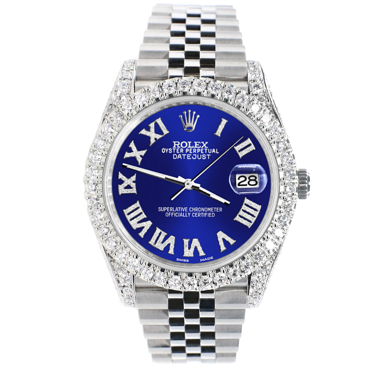 Rolex Datejust 41 5.9CT Diamond Bezel/Lugs/Sides/Navy Blue Roman Dial 126300 Watch Box Papers
