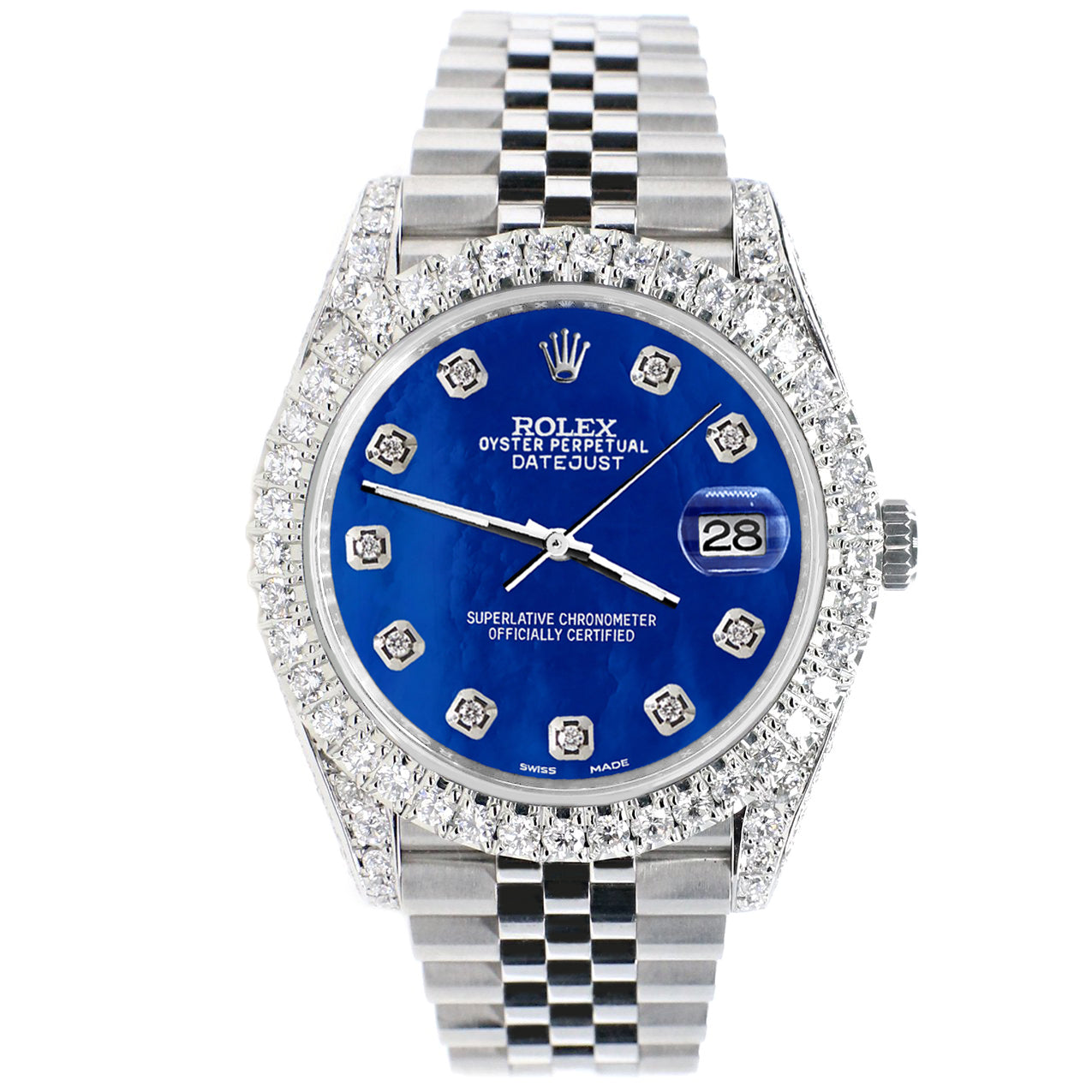Rolex Datejust 41 5.9CT Diamond Bezel/Lugs/Sides/Royal Blue MOP Dial 126300 Watch Box Papers