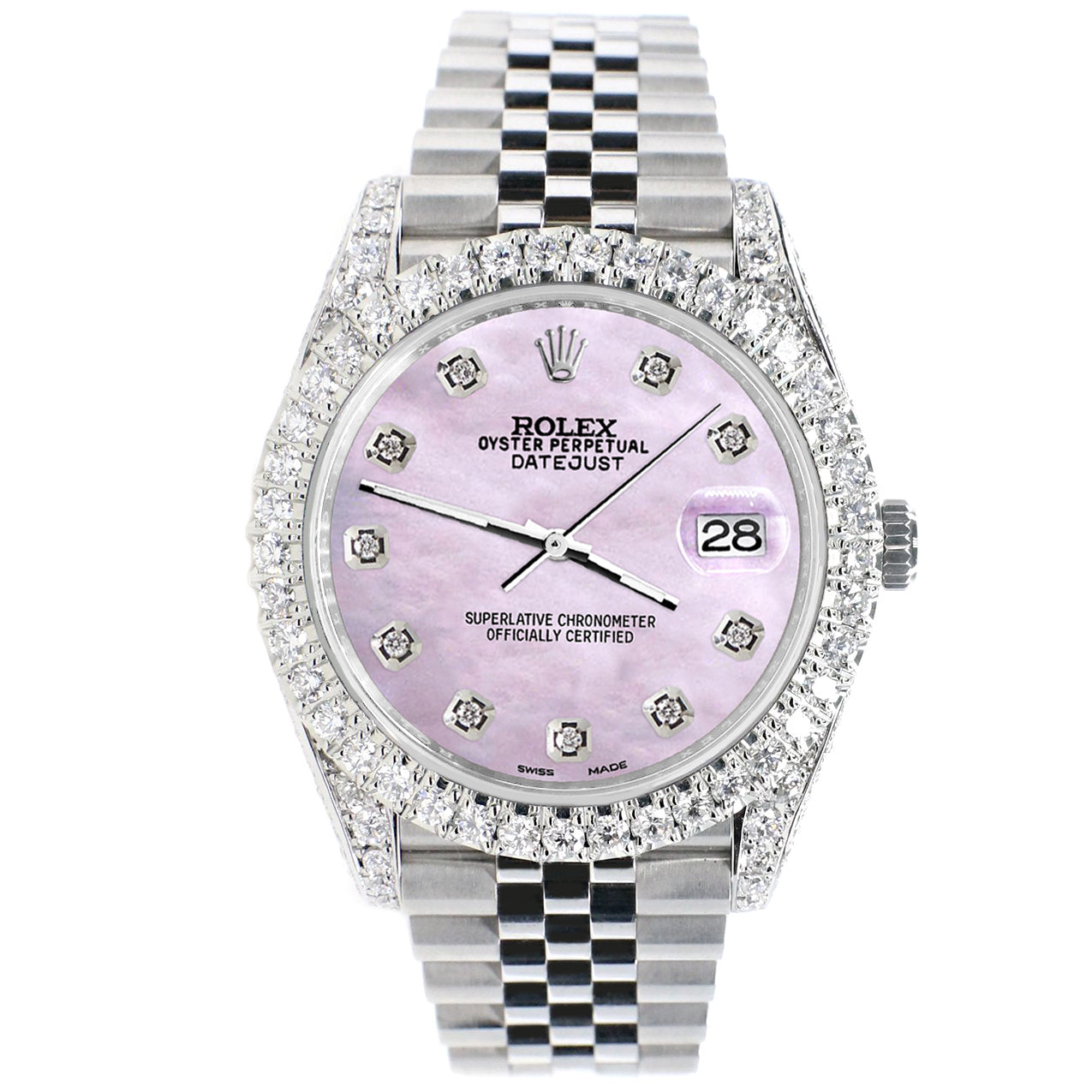 Rolex Datejust 41 5.9CT Diamond Bezel/Lugs/Sides/Pink Pearl Dial 126300 Watch Box Papers