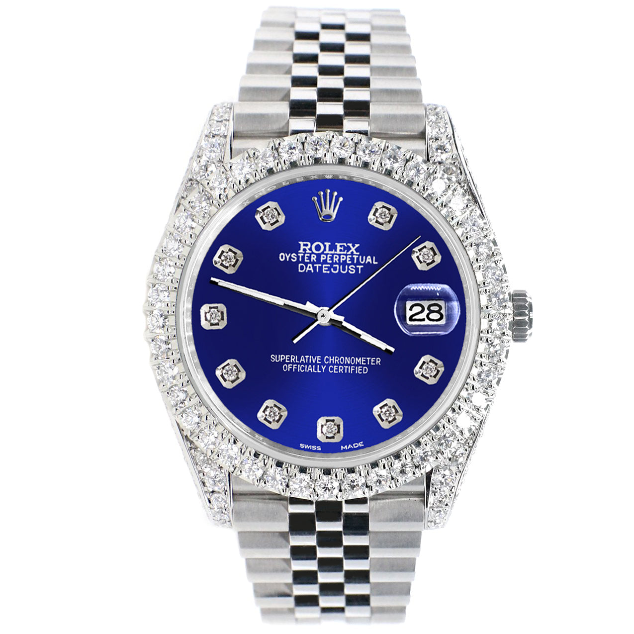 Rolex Datejust 41 5.9CT Diamond Bezel/Lugs/Sides/Navy Blue Dial 126300 Watch Box Papers