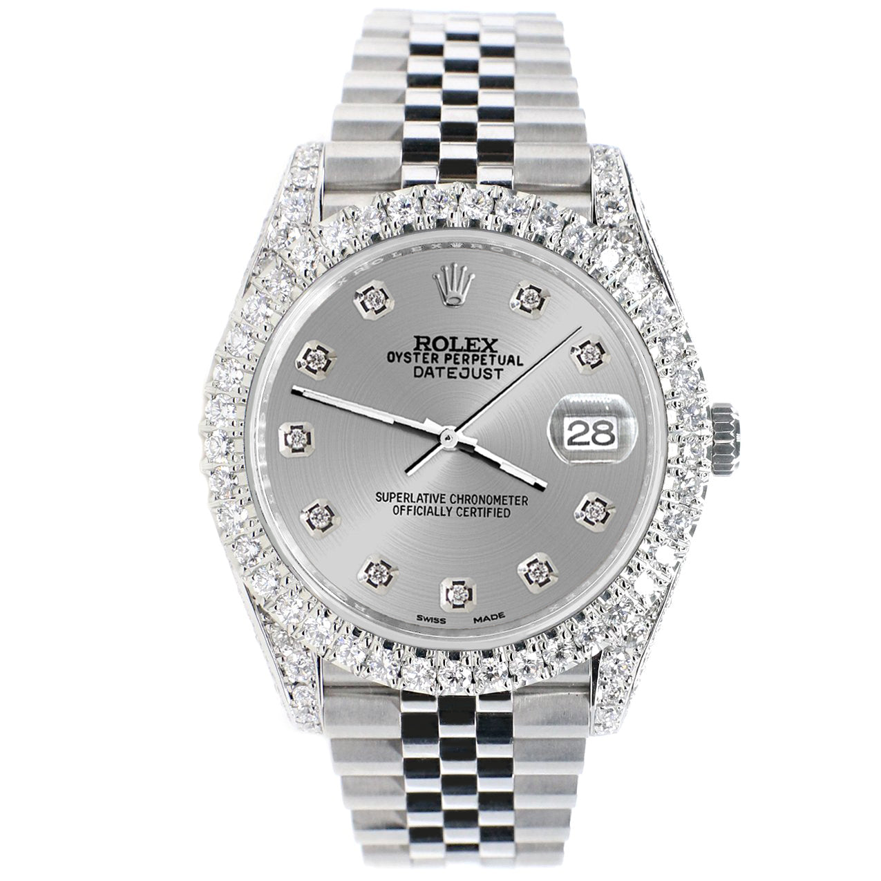 Rolex Datejust 41 5.9CT Diamond Bezel/Lugs/Sides/Silver Dial 126300 Watch Box Papers