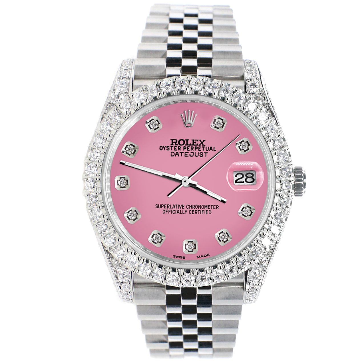 Rolex Datejust 41 5.9CT Diamond Bezel/Lugs/Sides/Hot Pink Dial 126300 Watch Box Papers