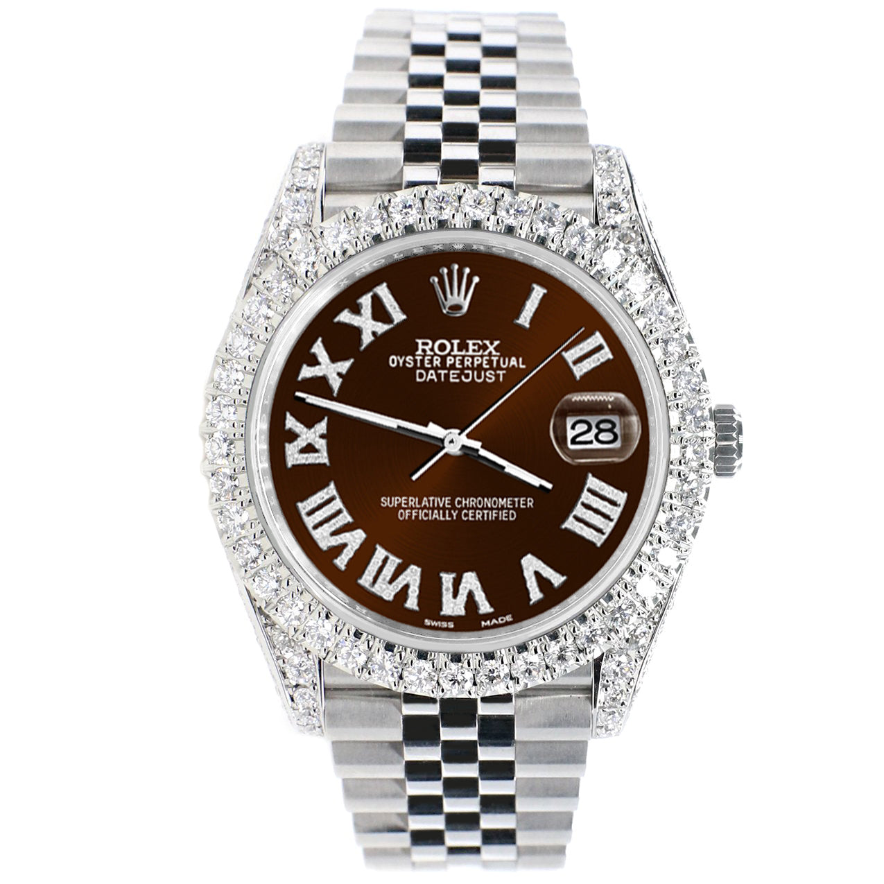 Rolex Datejust 41 5.9CT Diamond Bezel/Lugs/Sides/Chocolate Roman Dial 126300 Watch Box Papers