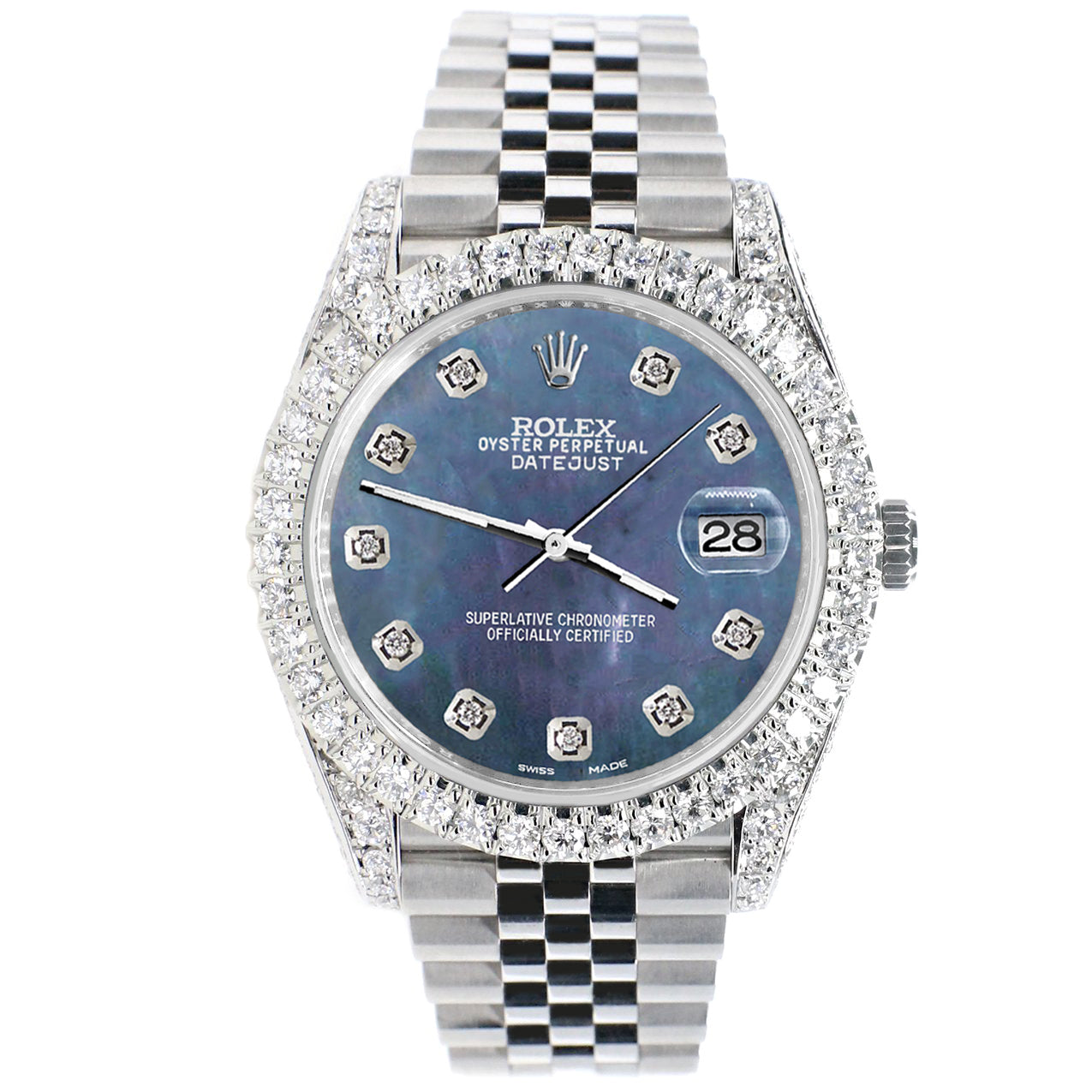 Rolex Datejust 41 5.9CT Diamond Bezel/Lugs/Sides/Black Pearl Dial 126300 Watch Box Papers