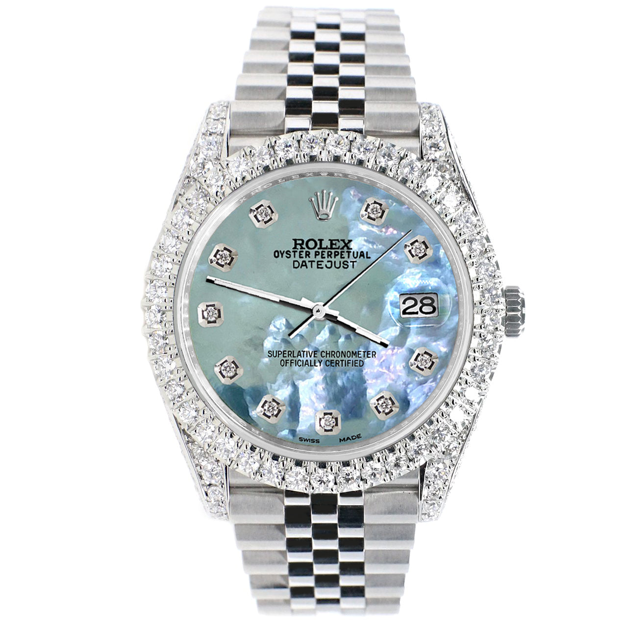 Rolex Datejust 41 5.9CT Diamond Bezel/Lugs/Sides/Tahitian Blue MOP Dial 126300 Watch Box Papers