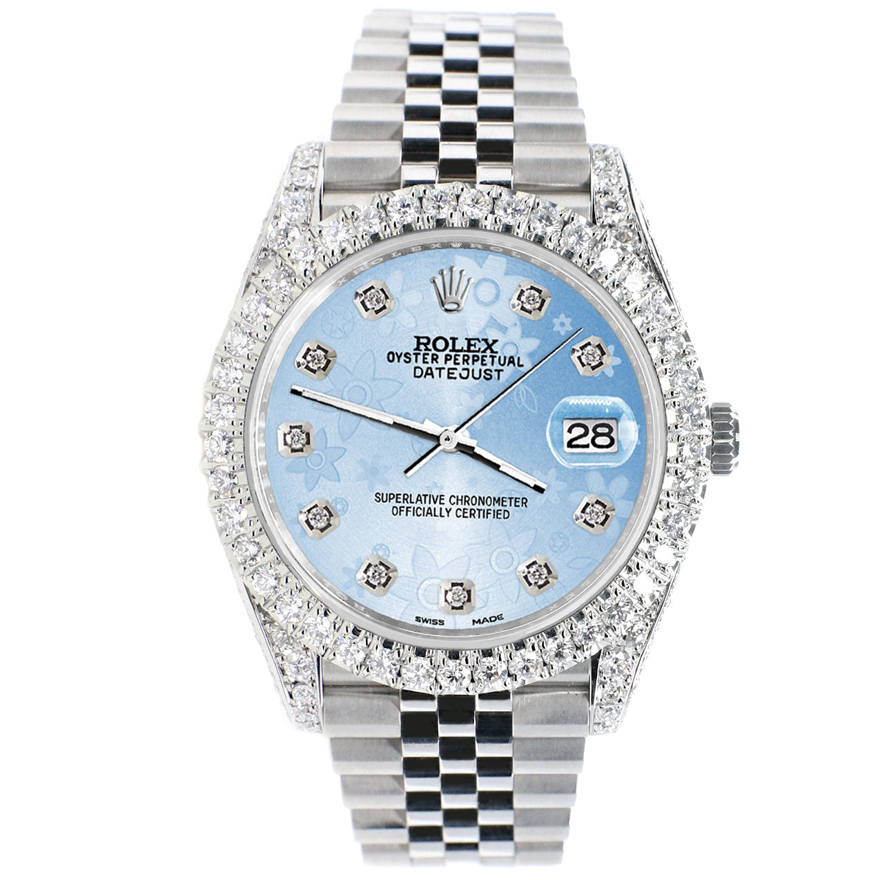 Rolex Datejust 41 5.9CT Diamond Bezel/Lugs/Sides/Blue Flower Dial 126300 Watch Box Papers