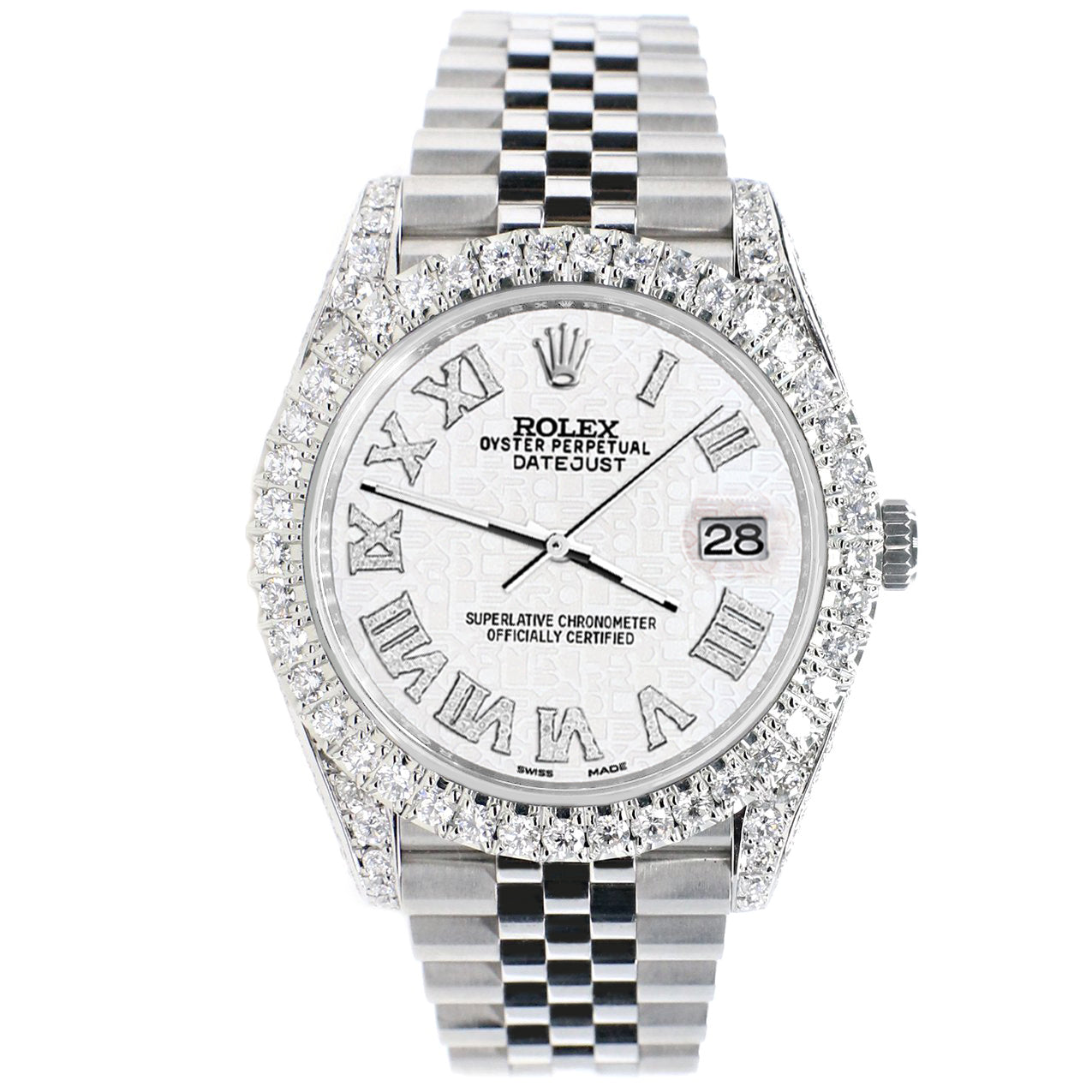 Rolex Datejust 41 5.9CT Diamond Bezel/Lugs/Sides/White Jubilee Roman Dial 126300 Watch Box Papers