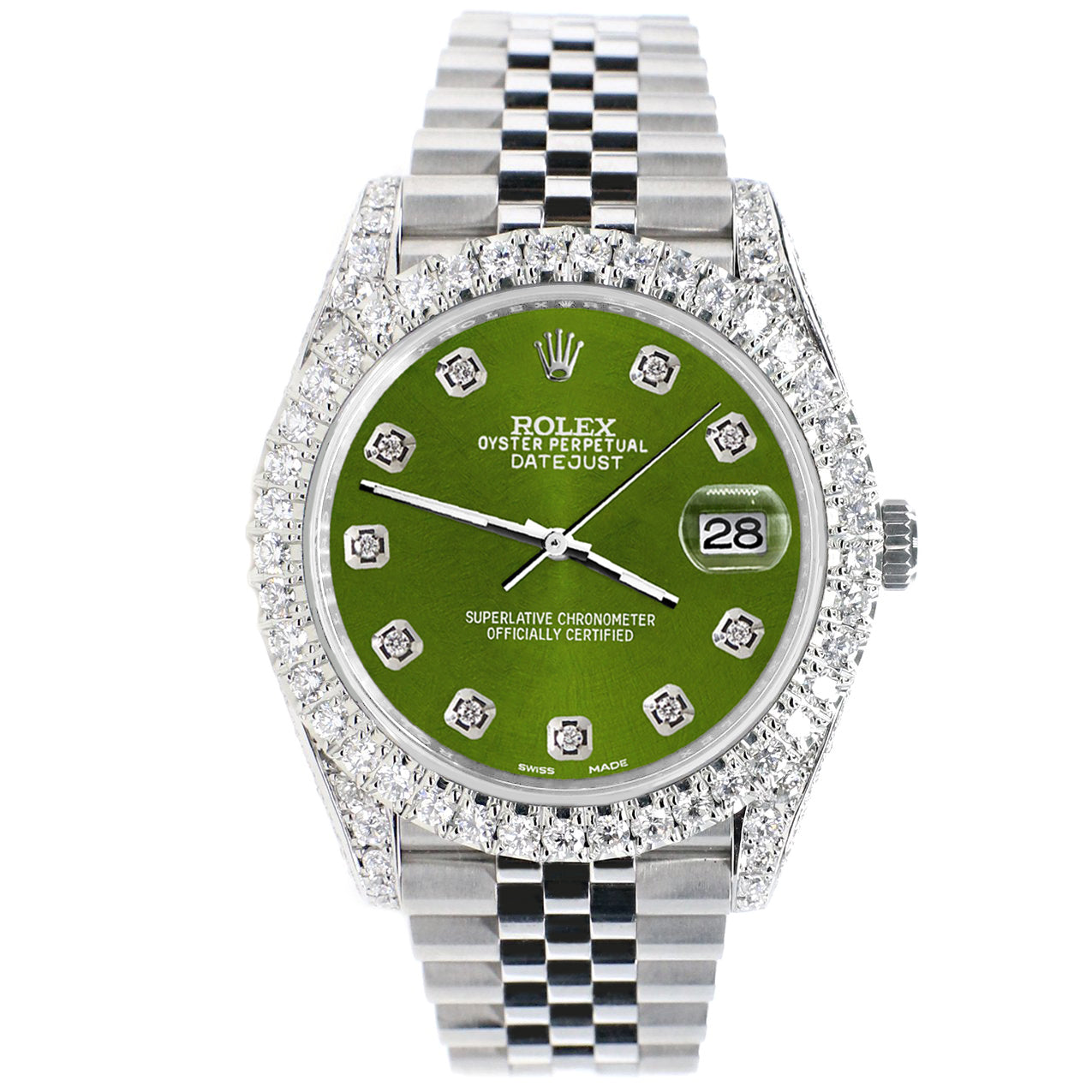 Rolex Datejust 41 5.9CT Diamond Bezel/Lugs/Sides/Royal Green Dial 126300 Watch Box Papers