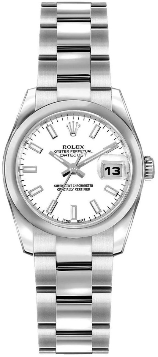 Rolex Lady-Datejust 26 White Baton Dial Steel Womens Dress Watch