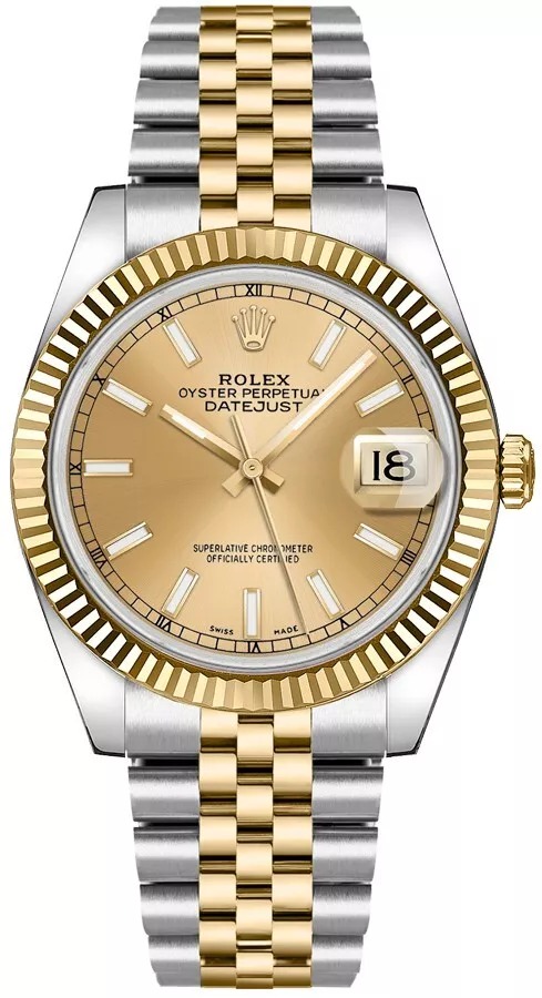 Rolex Datejust Two-Tone Yellow Gold & Steel Fluted Gold Bezel Swiss Unisex Watch