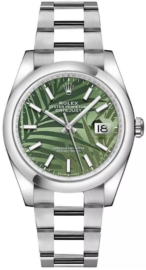 Authentic Rolex Datejust 36 Olive Green Palm Motif Dial Unisex Watch