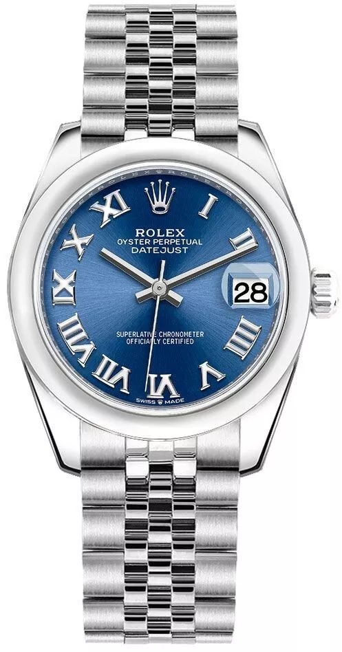Rolex Datejust 31 Blue Roman Dial Self-Winding Automatic Date Ladies Dress Watch
