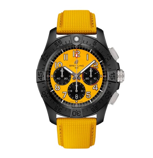 Breitling Avenger B01 Chronograph 44mm Night Mission Yellow Leather Band Watch