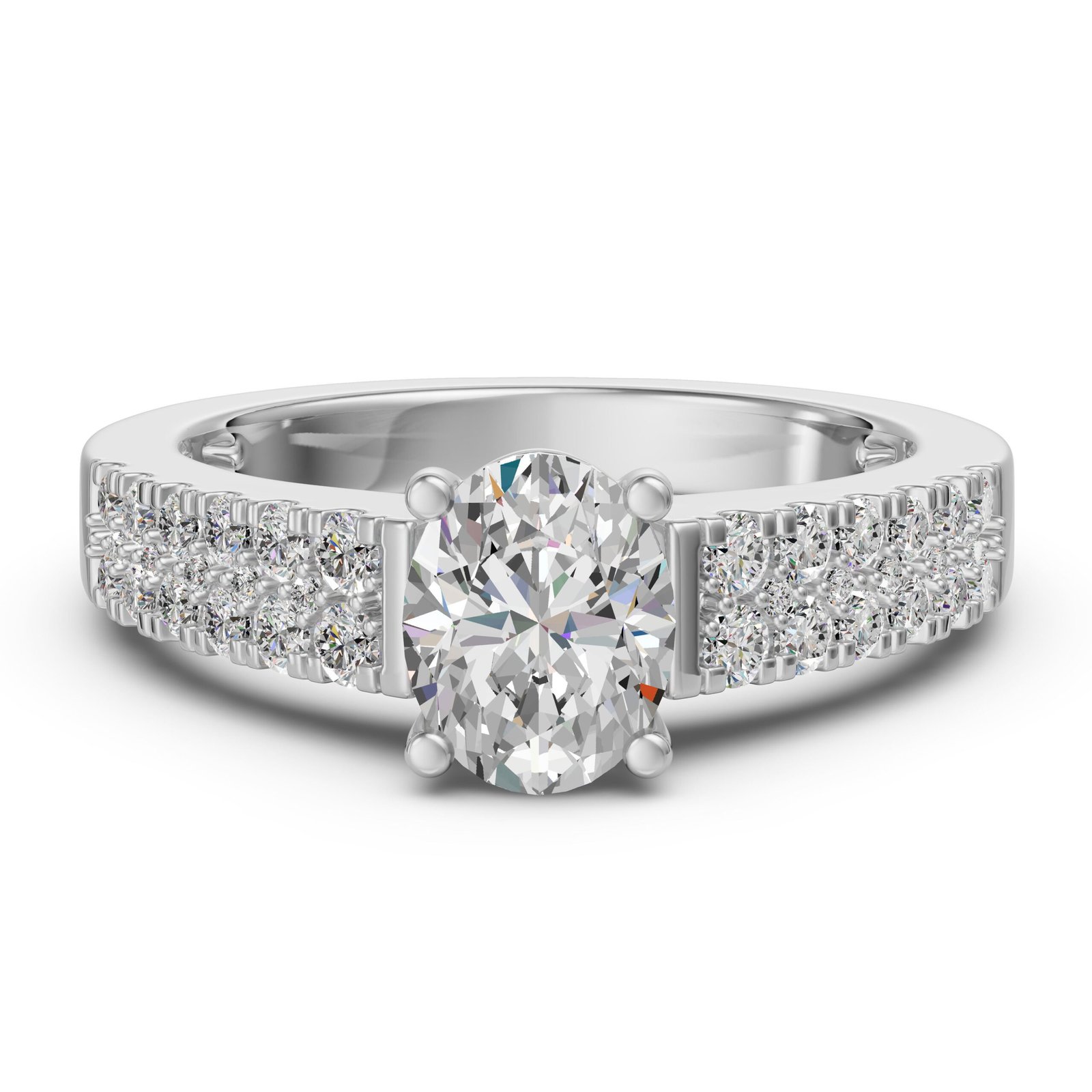 Accented Tapered 2-Row Oval Cut 1.00 ct Engagement Ring