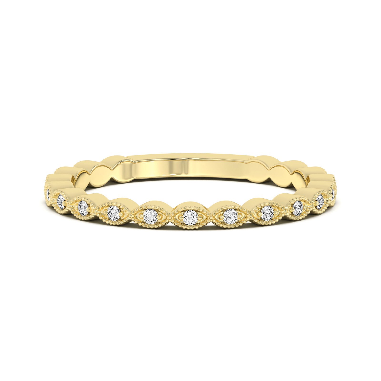 Dot and Marquise Milgrain Wedding Band