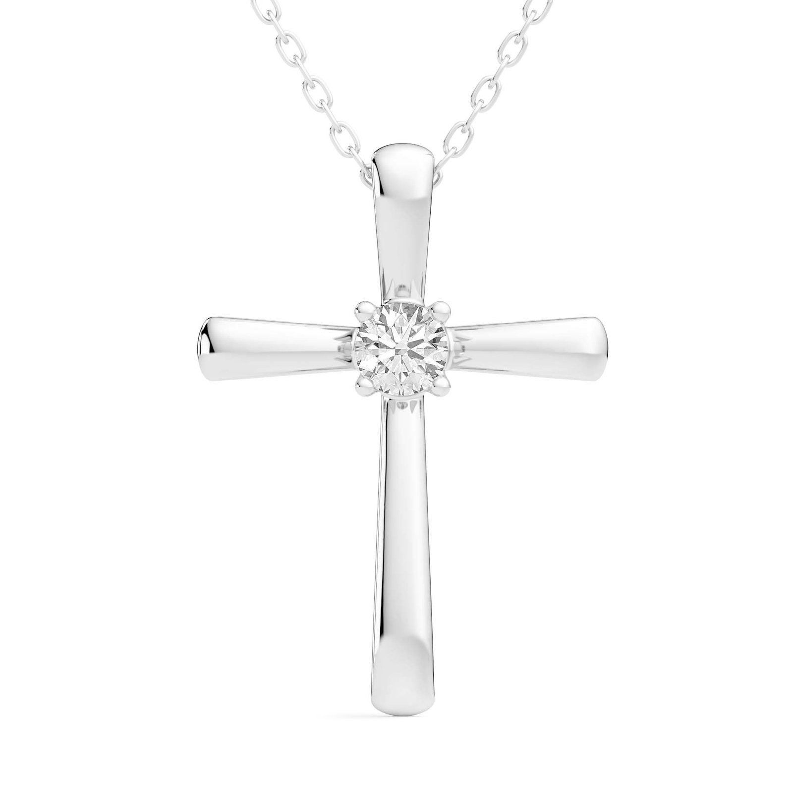 Single Stone Cross Pendant Round Cut