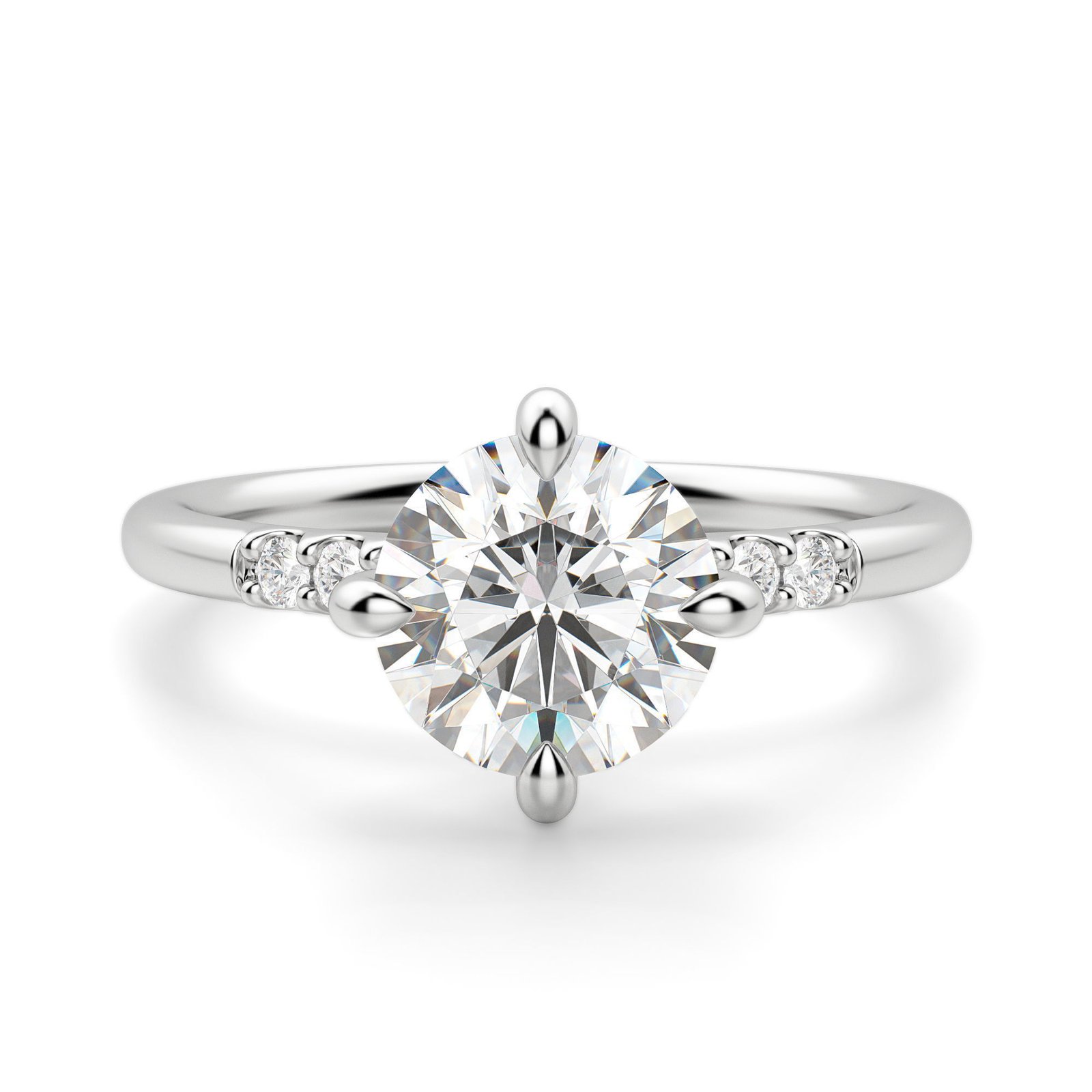 Kite Set Accented Round Cut Engagement Ring
