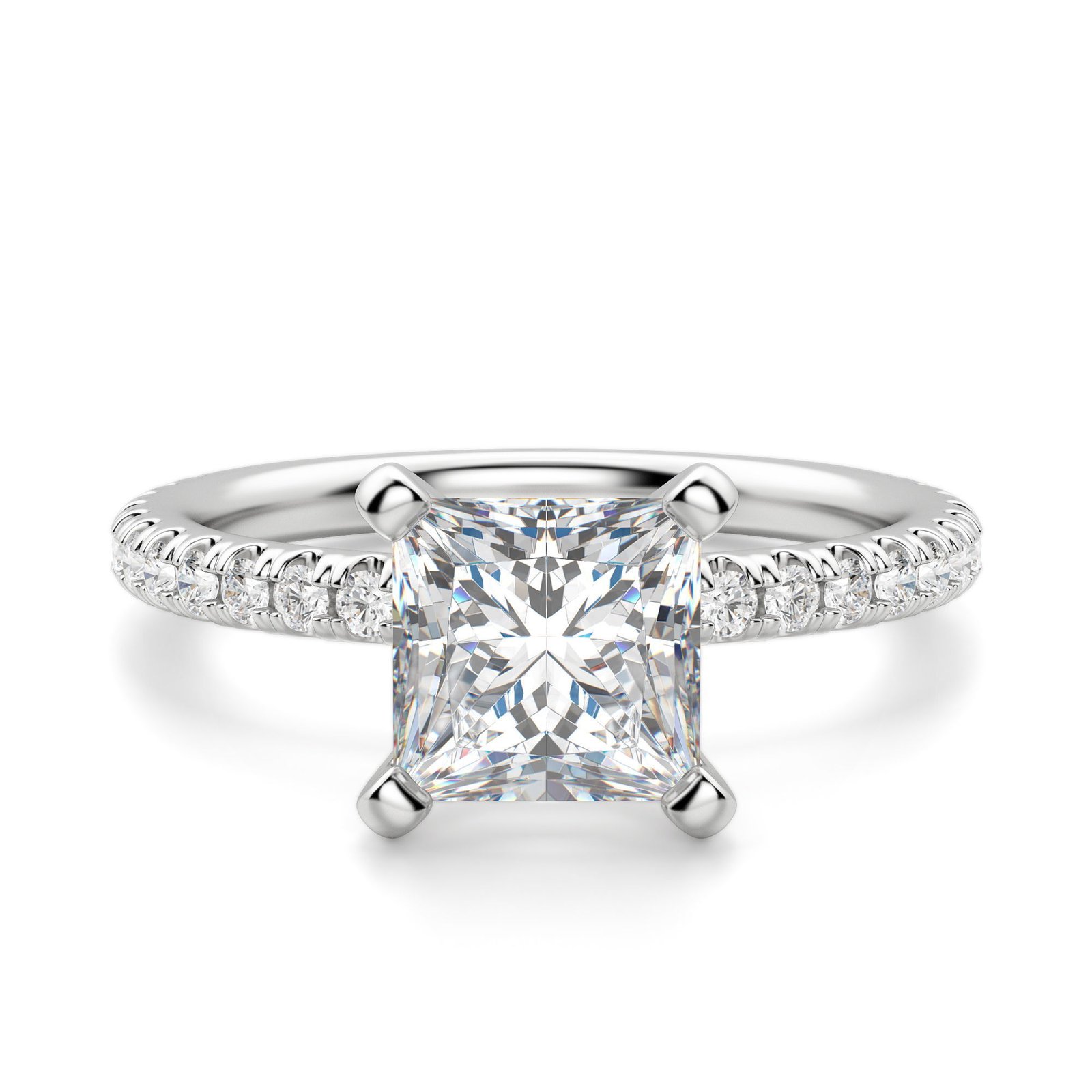 Petite Accented Princess Cut Engagement Ring