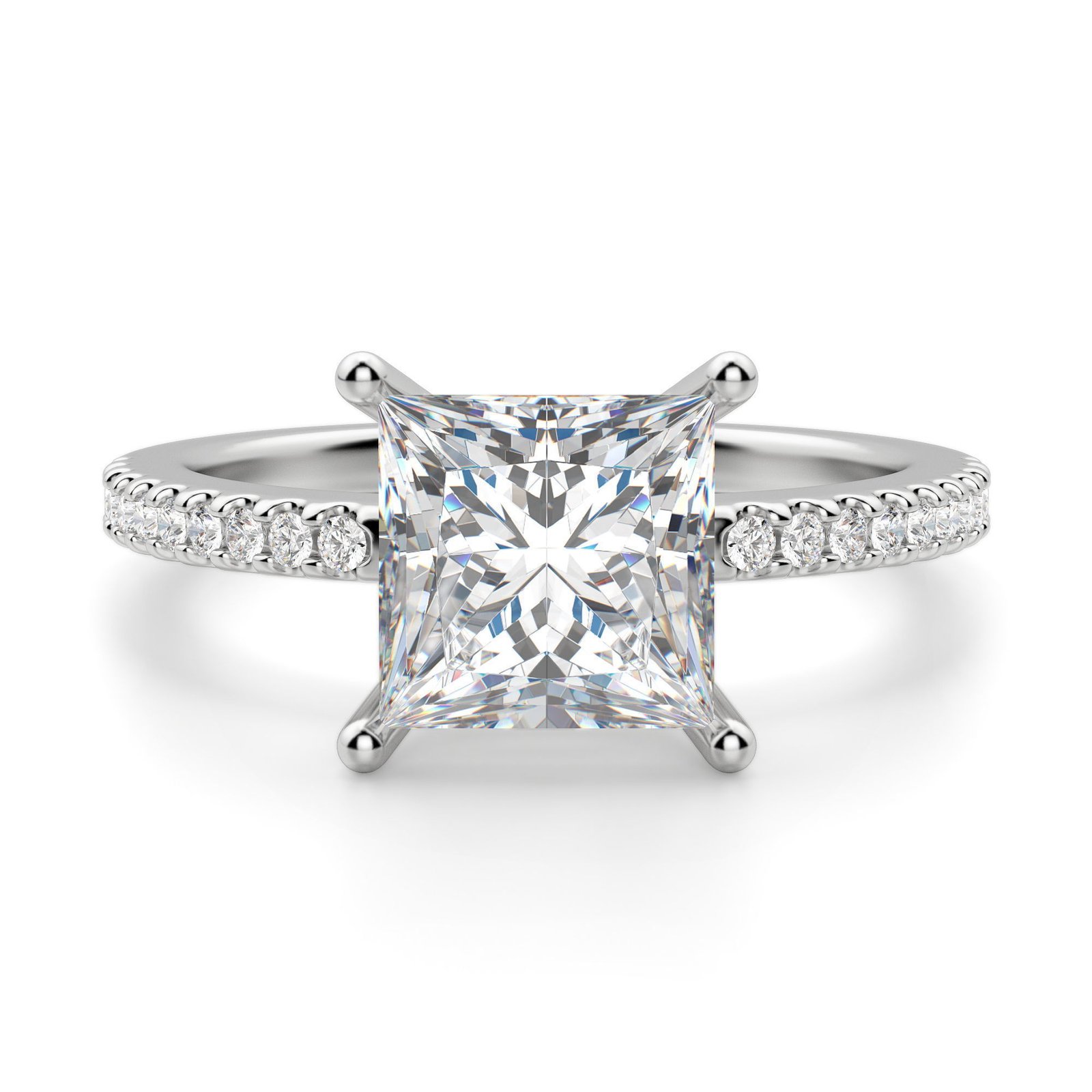Basket Set Accented Princess Cut Engagement Ring
