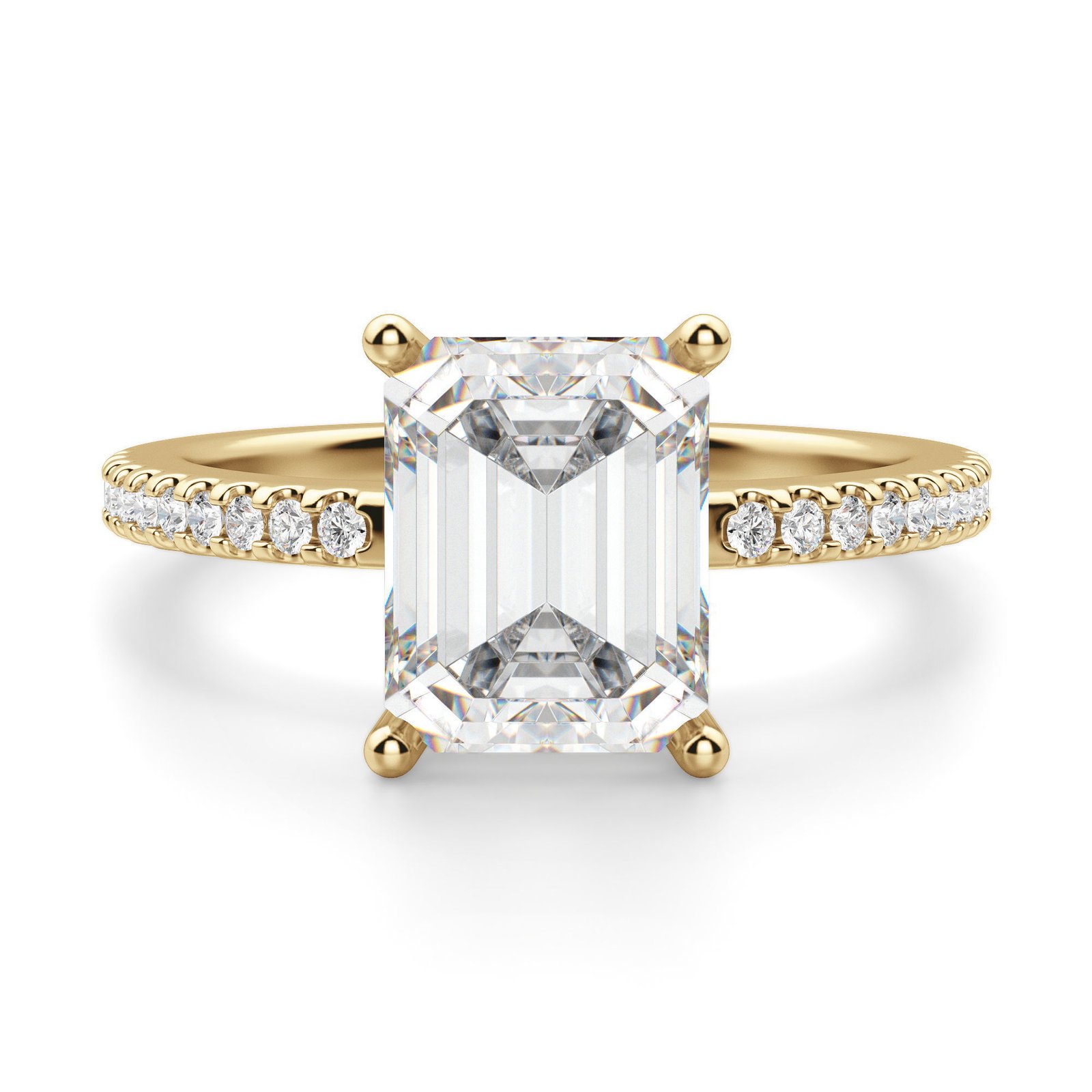 Basket Set Accented Emerald Cut Engagement Ring
