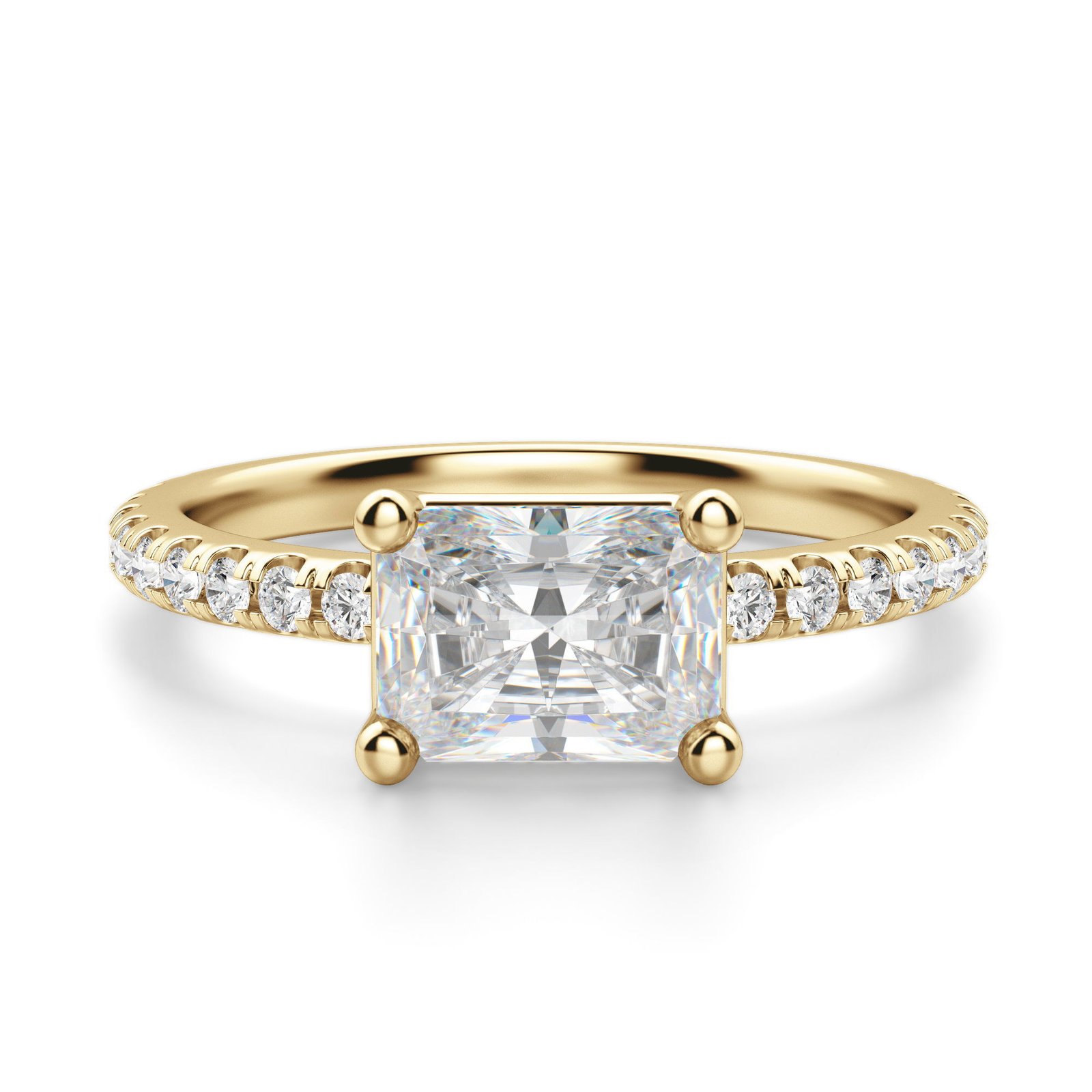 East-West Accented Basket Radiant Cut Engagement Ring