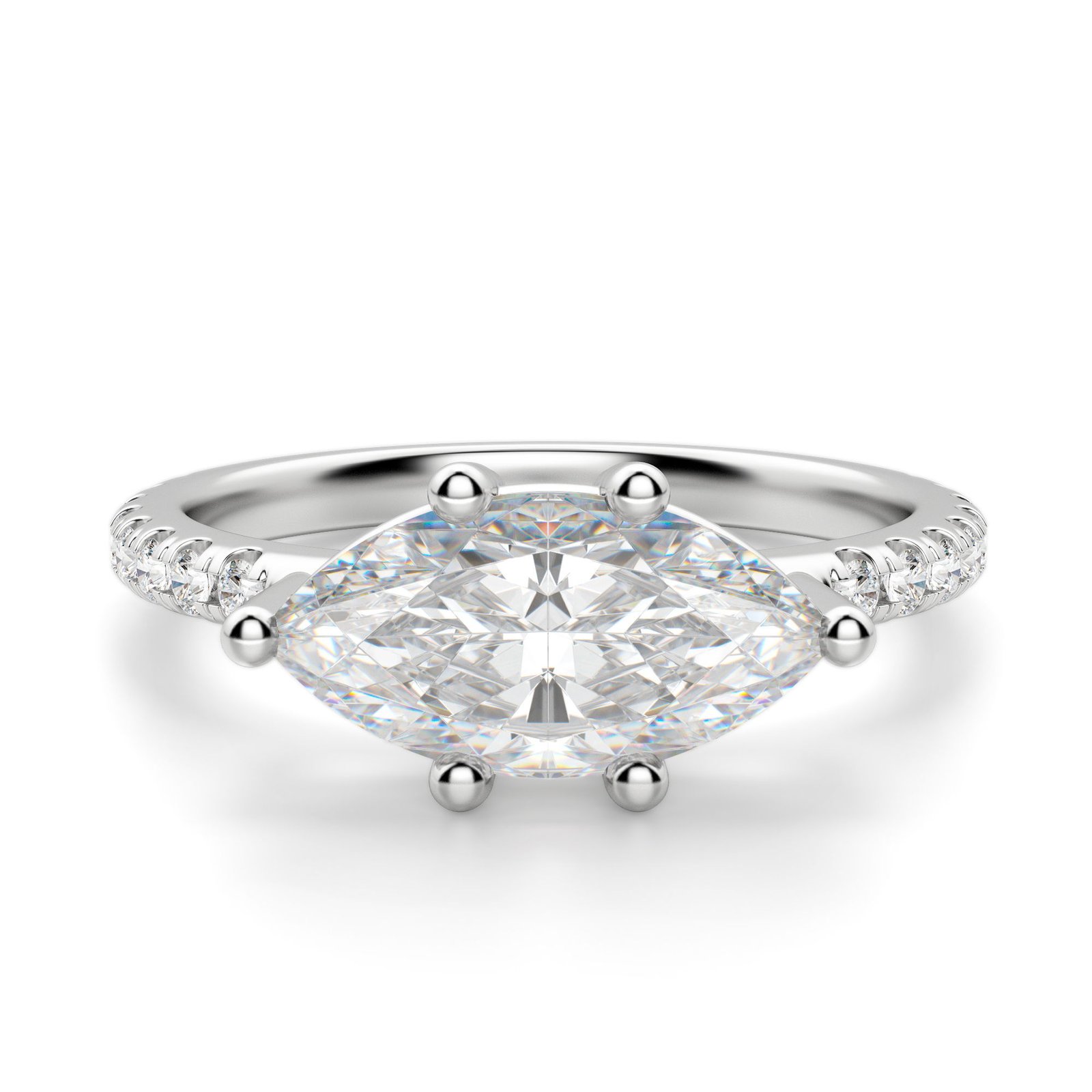 East-West Accented Basket Marquise Cut Engagement Ring