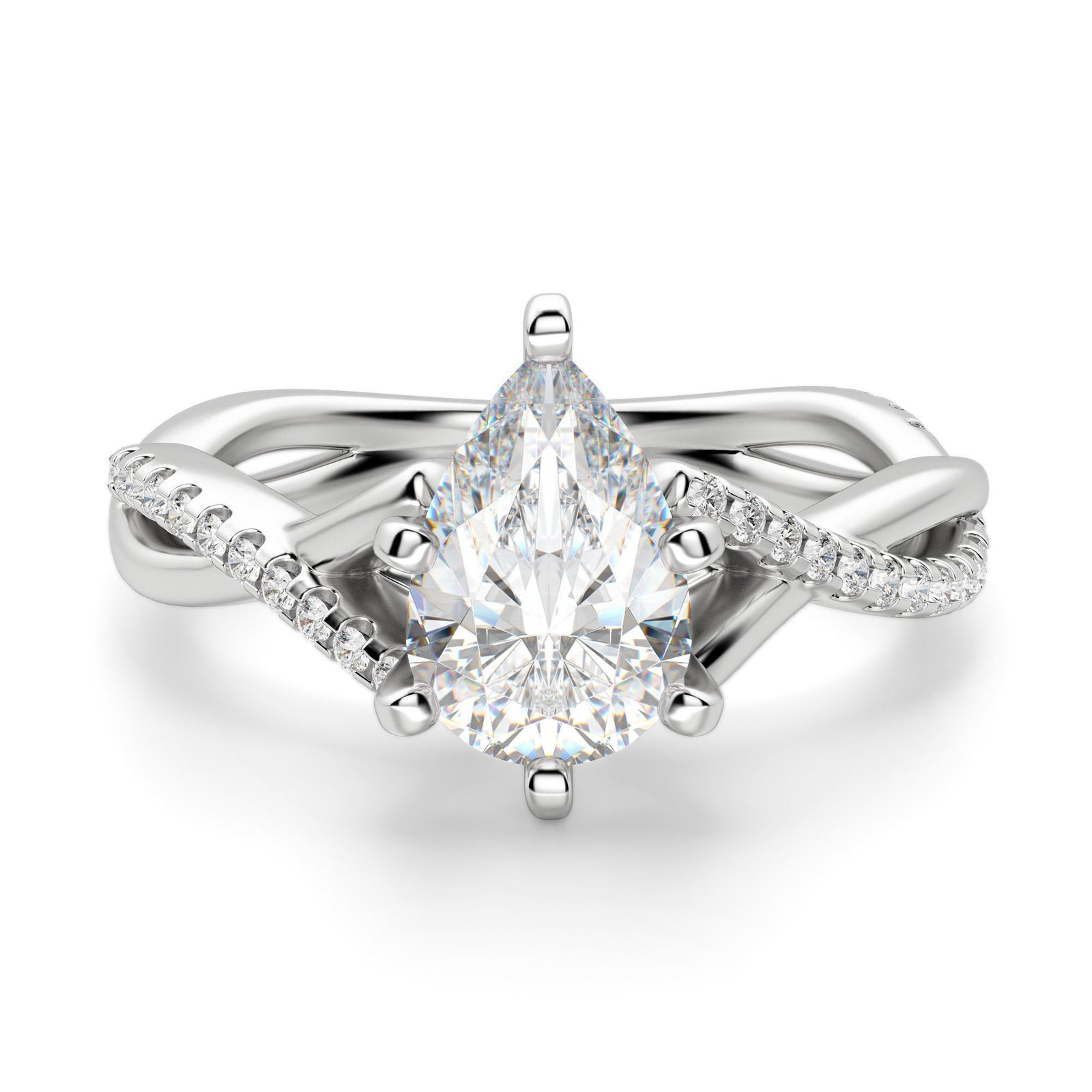 Twisted Accented Pear Cut Engagement Ring