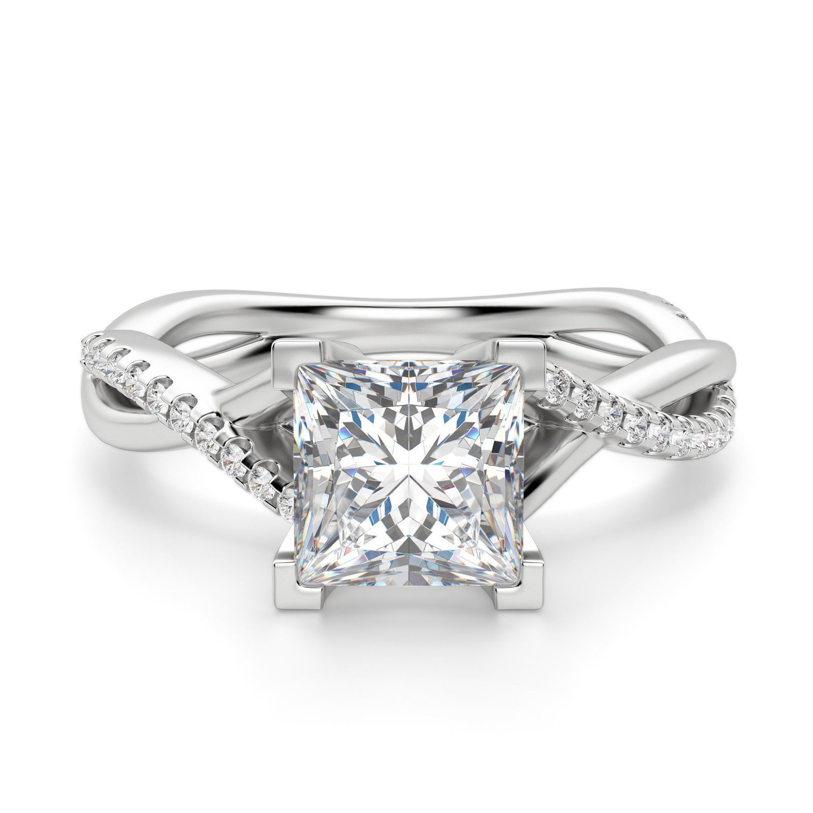 Twisted Accented Princess Cut Engagement Ring
