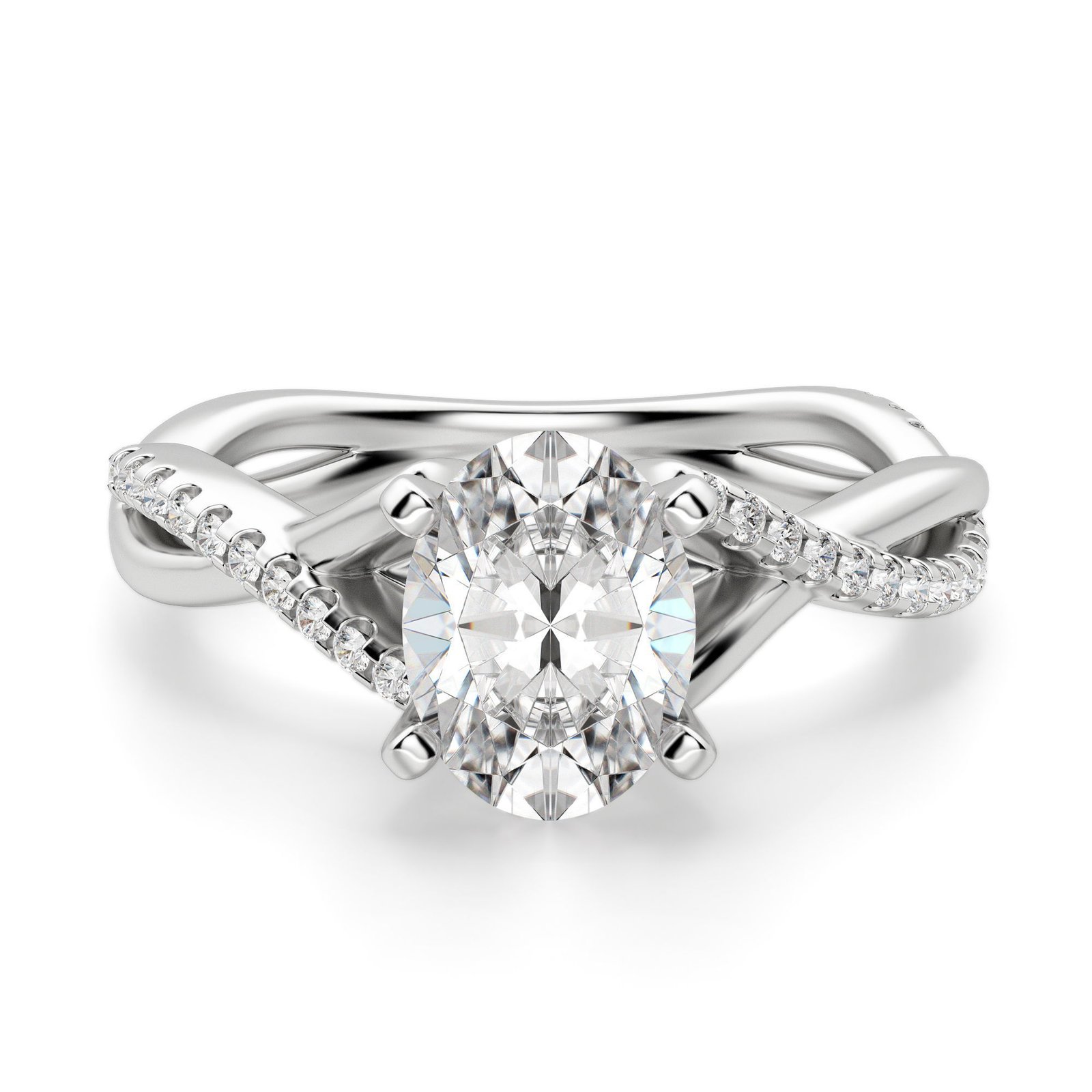 Twisted Accented Oval Cut Engagement Ring