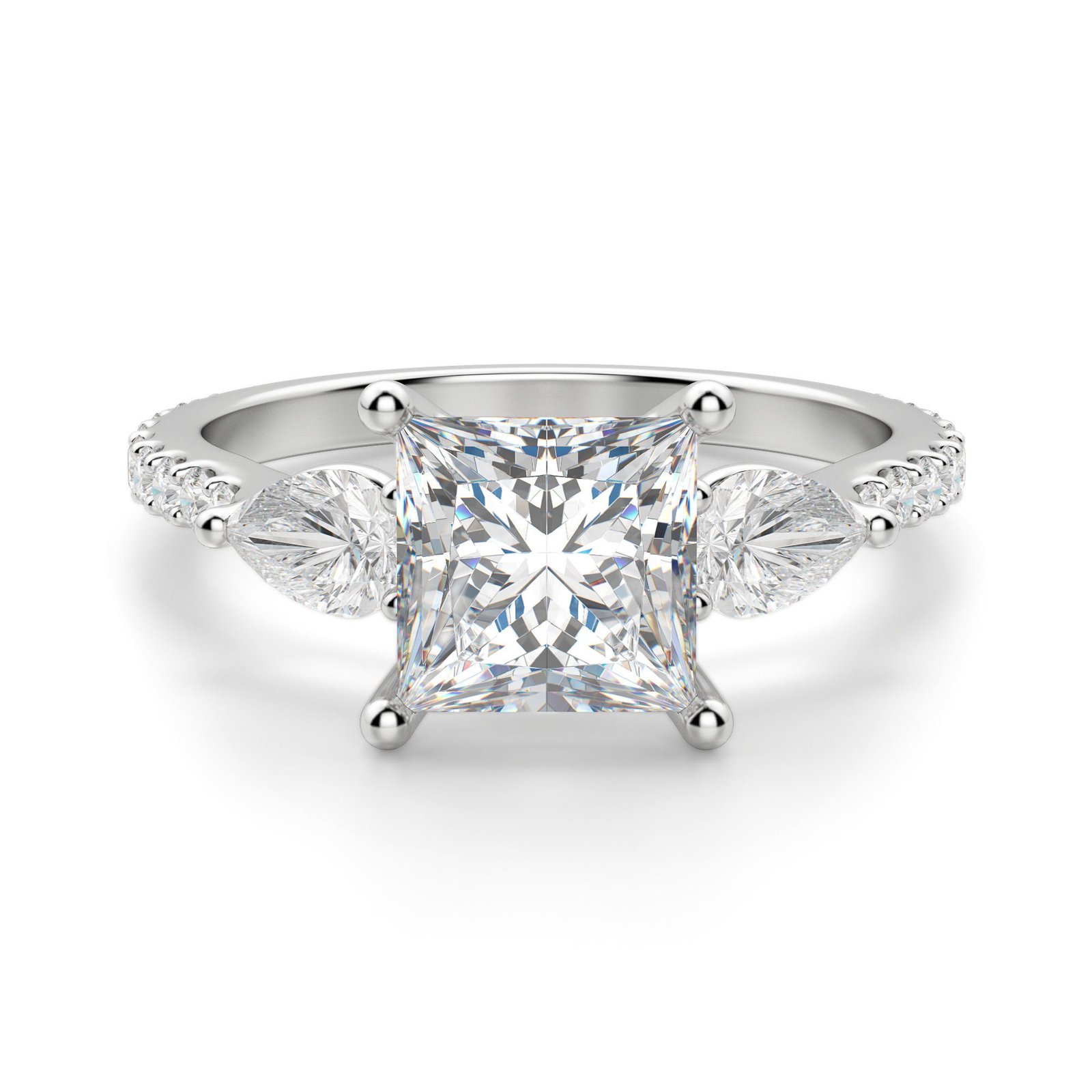 Pear Side Stone Accented Princess Cut Engagement Ring