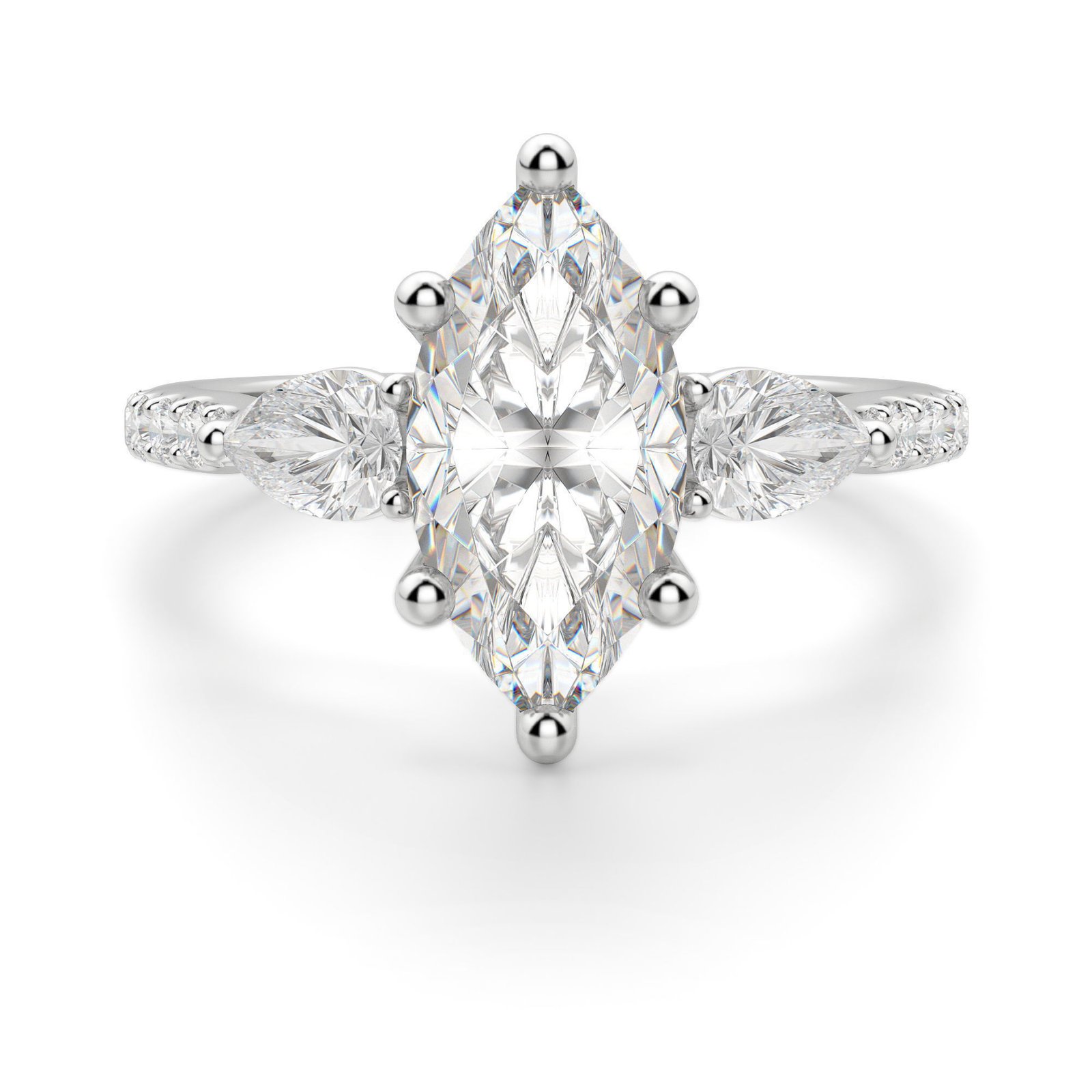 Pear Side Stone Accented Marquise Cut Engagement Ring