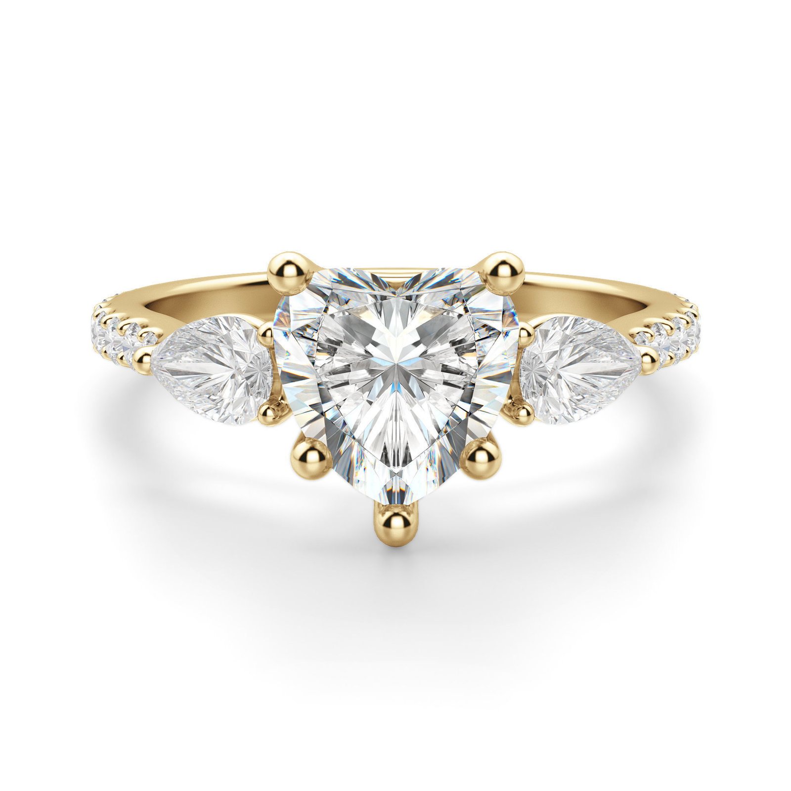 Pear Side Stone Accented Heart Cut Engagement Ring