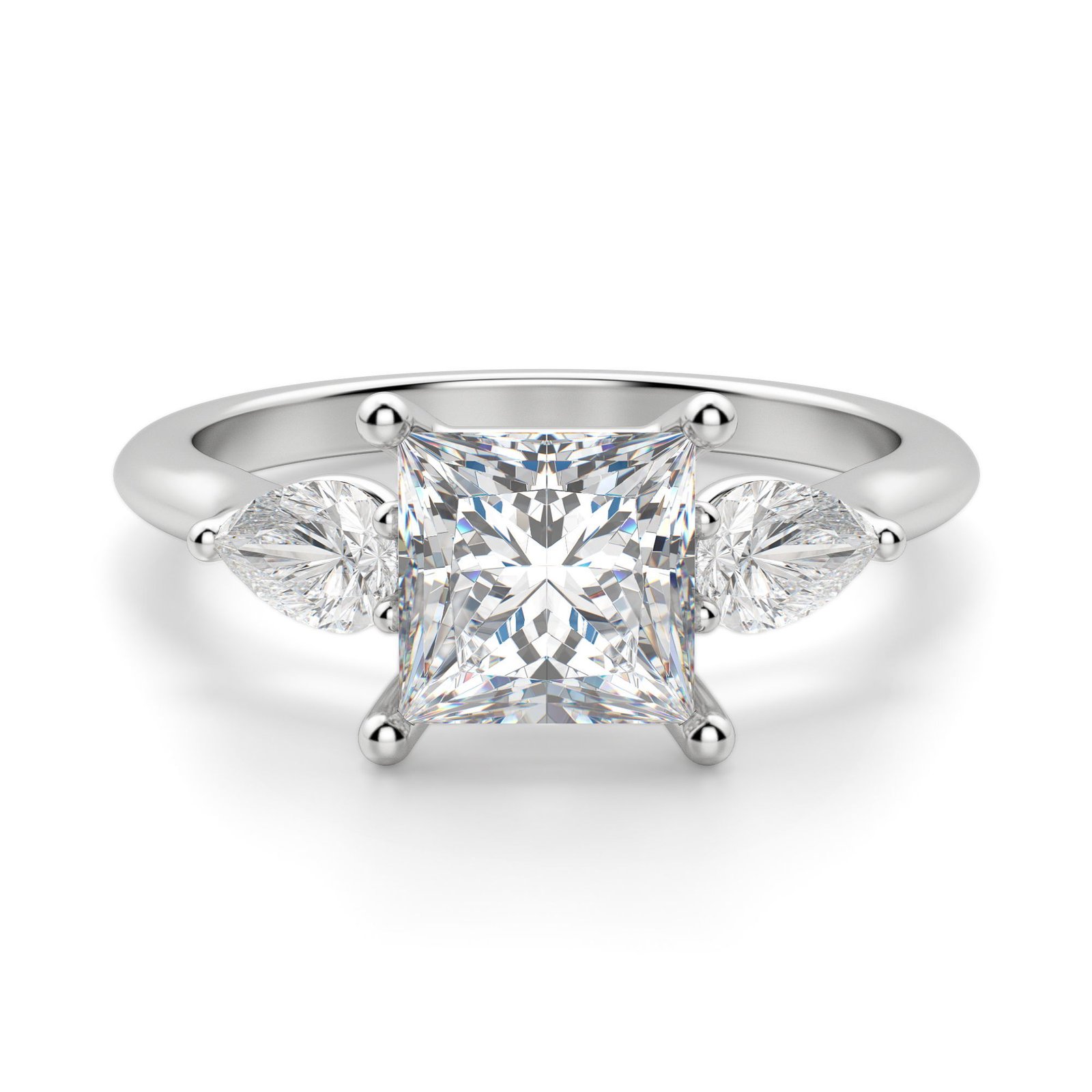 Pear Side Stone Classic Princess Cut Engagement Ring